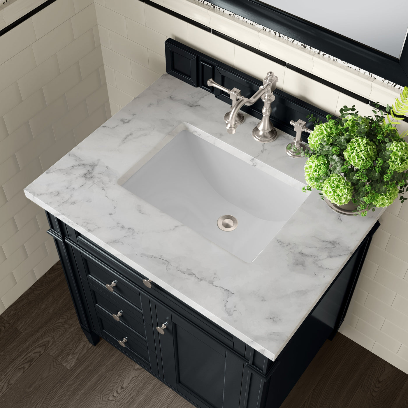 James Martin Brittany 30" Single Bathroom Vanity, Black Onyx with Carrara White countertop