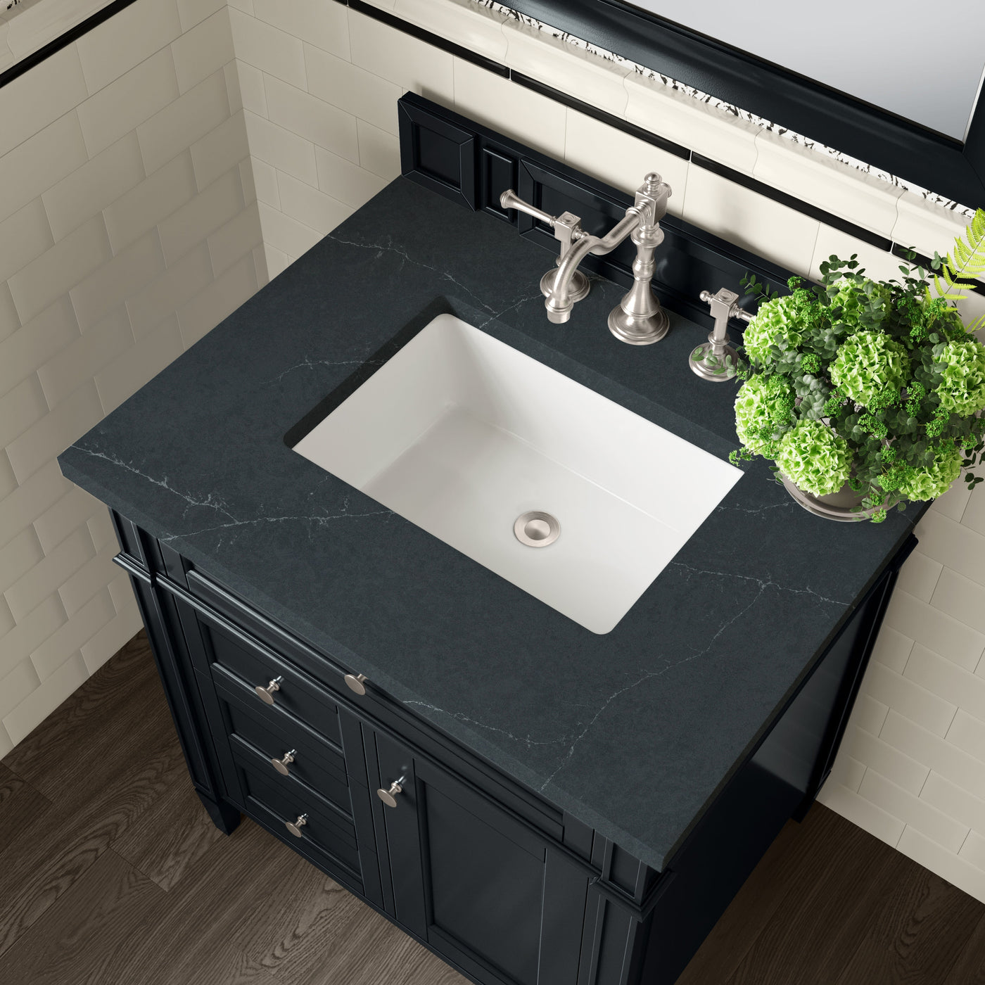 James Martin Brittany 30" Single Bathroom Vanity, Black Onyx with Charcoal Soapstone countertop