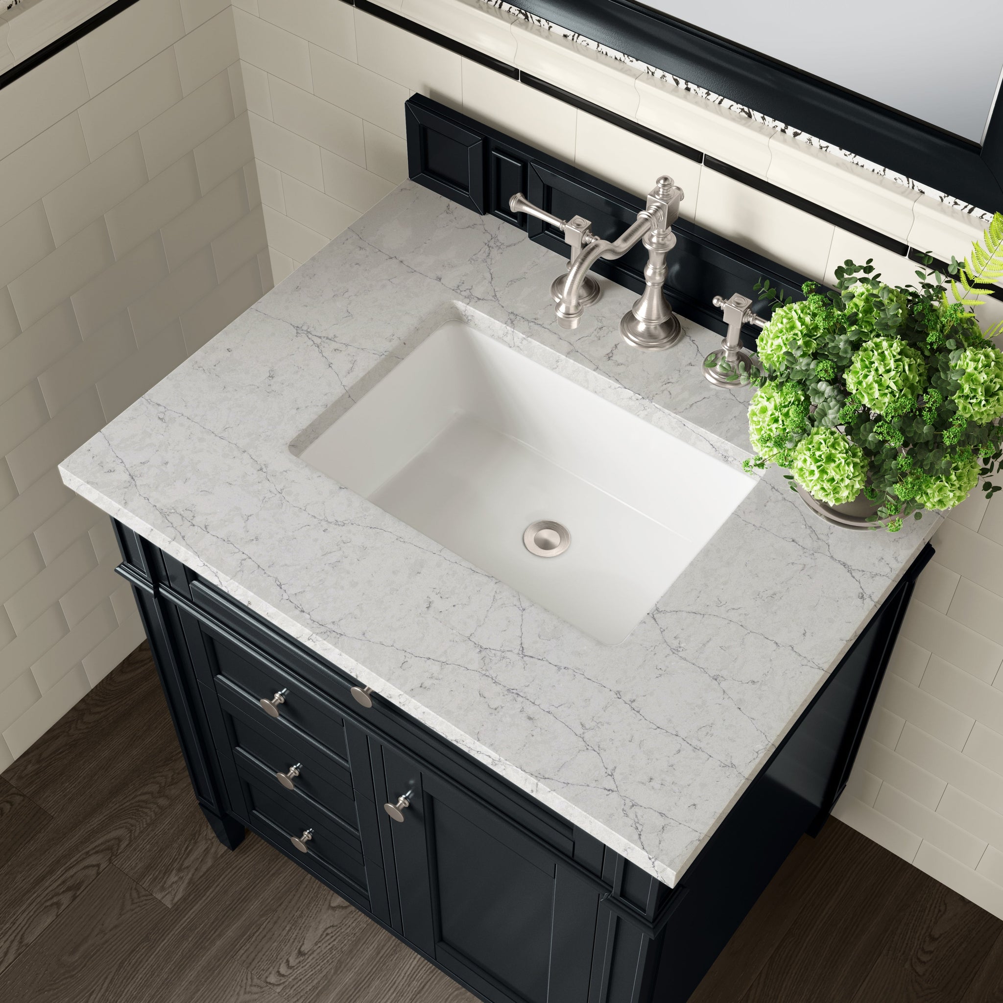 James Martin Brittany 30" Single Bathroom Vanity, Black Onyx with Eternal Jasmine Pearl countertop