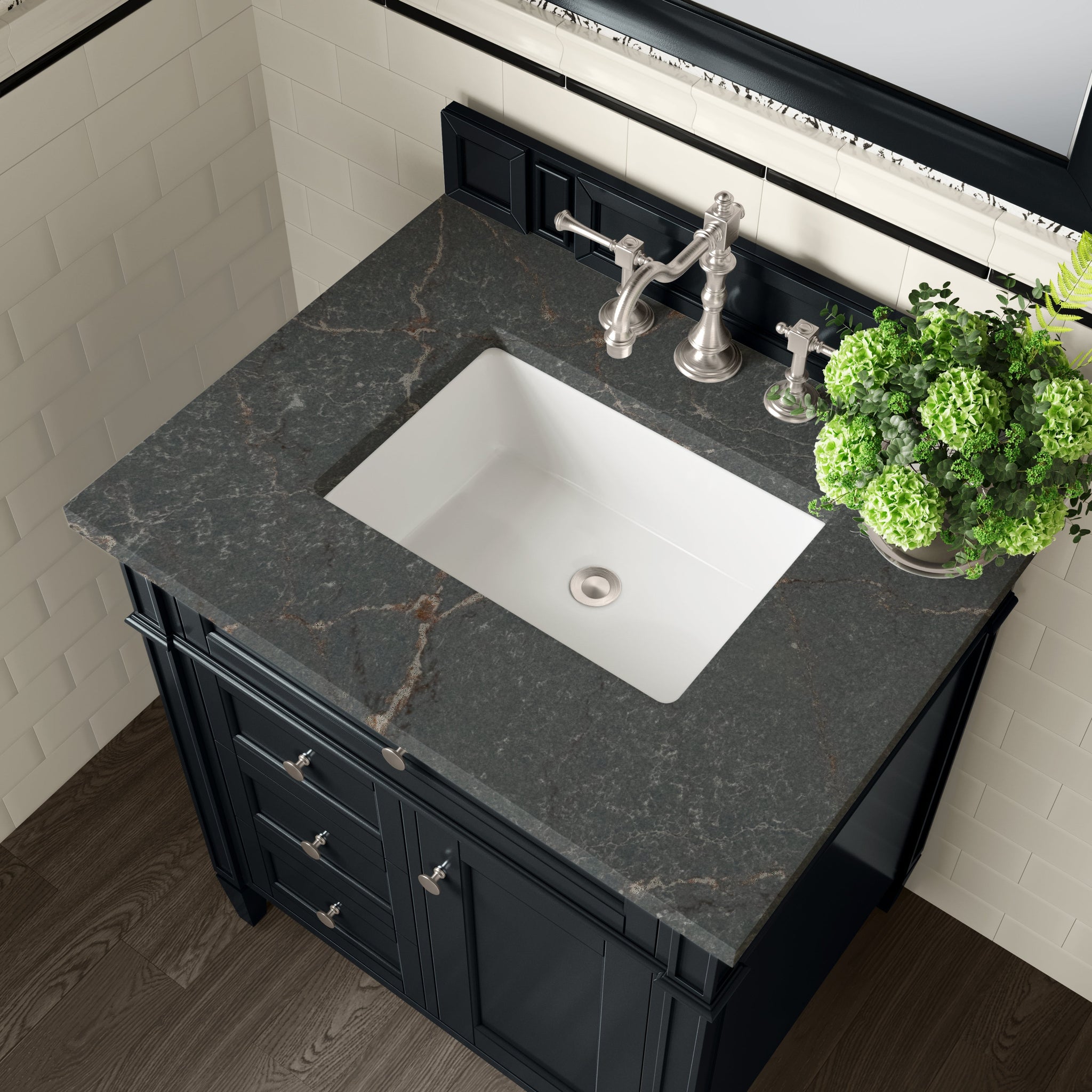 James Martin Brittany 30" Single Bathroom Vanity, Black Onyx with Parisien Bleu countertop