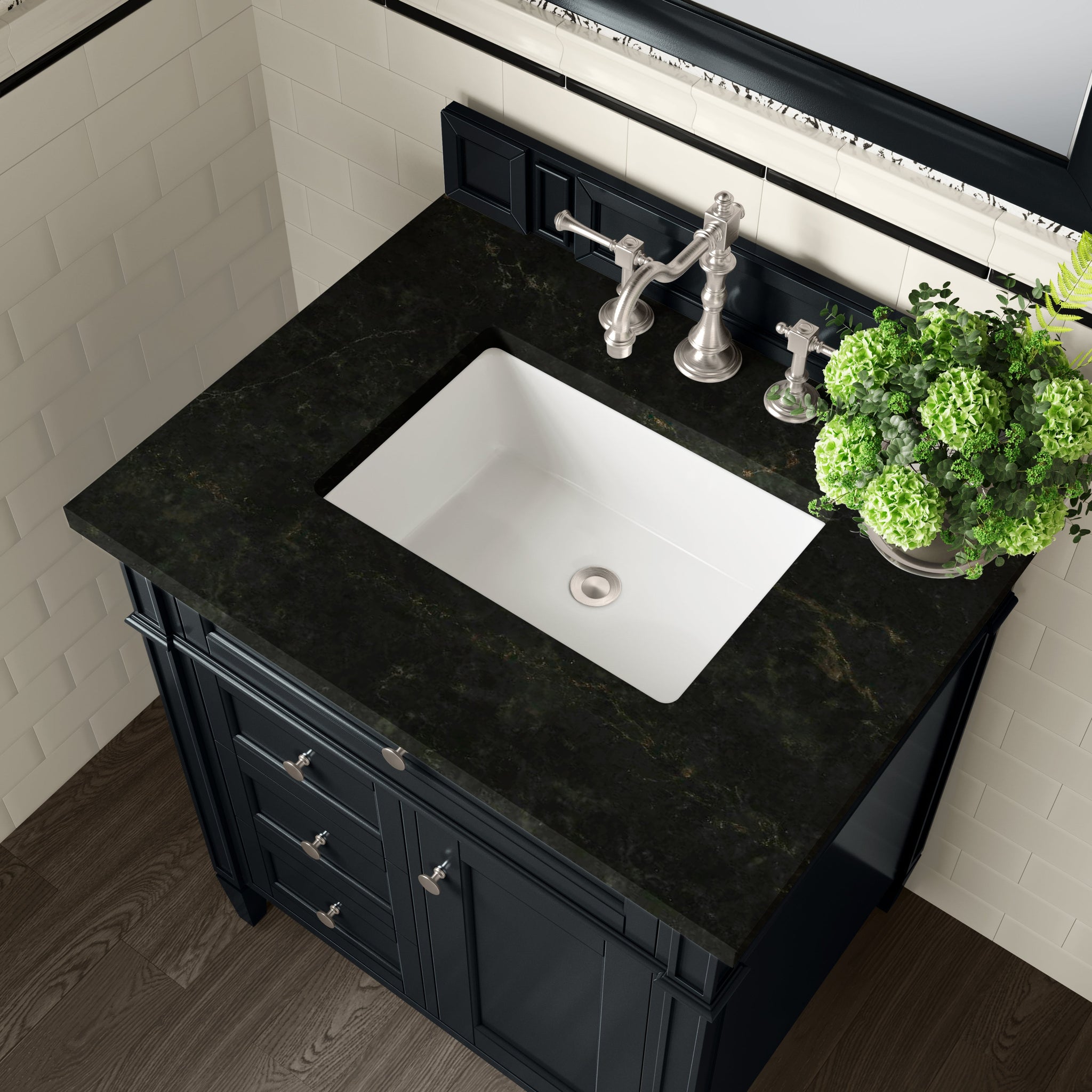 James Martin Brittany 30" Single Bathroom Vanity, Black Onyx with Phantome countertop
