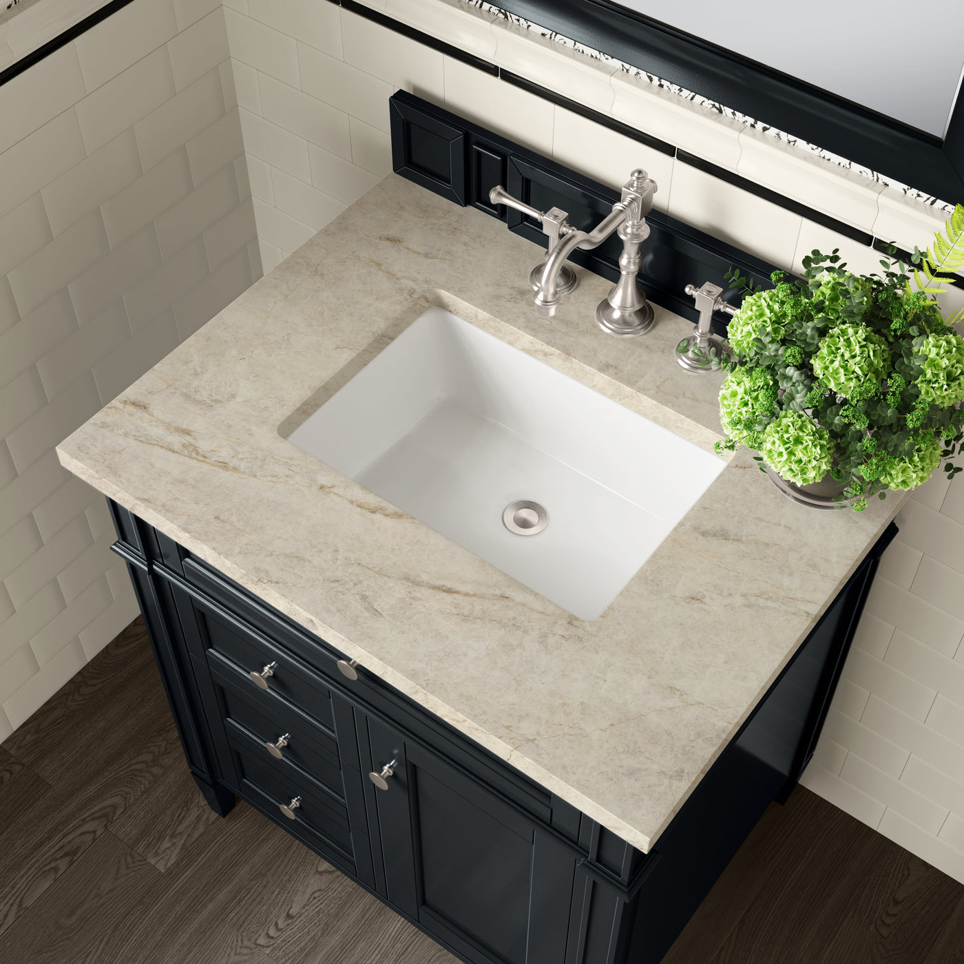 James Martin Brittany 30" Single Bathroom Vanity, Black Onyx with Tajnar countertop