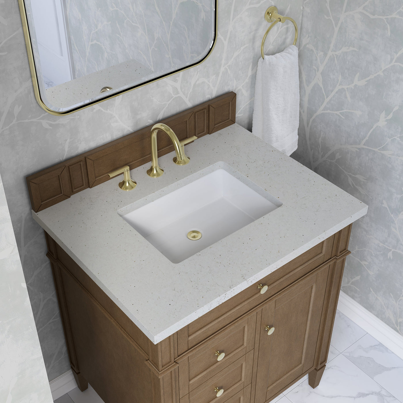 James Martin Brittany 30" Single Bathroom Vanity, Pecan with Lime Delight countertop