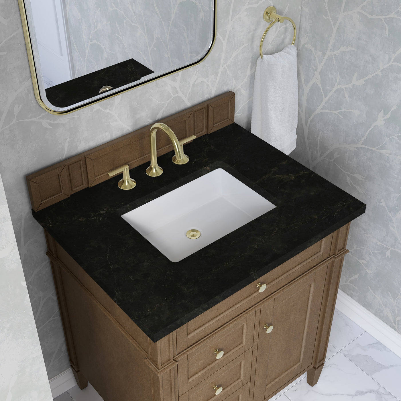 James Martin Brittany 30" Single Bathroom Vanity, Pecan with Phantome countertop