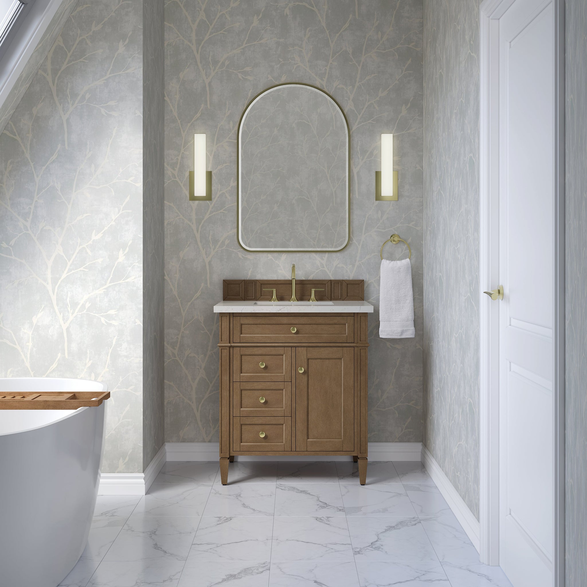 James Martin Brittany 30" Single Bathroom Vanity, Pecan, cabinet without a countertop