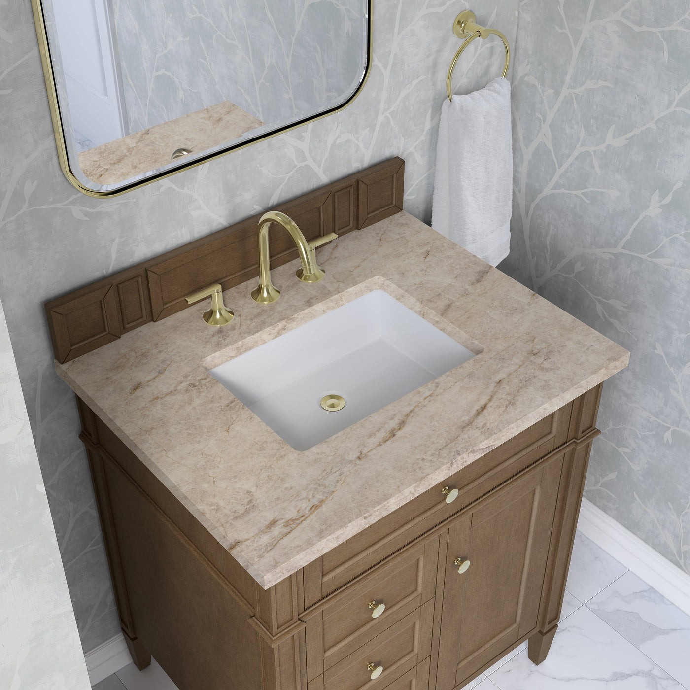 James Martin Brittany 30" Single Bathroom Vanity, Pecan with Tajnar countertop