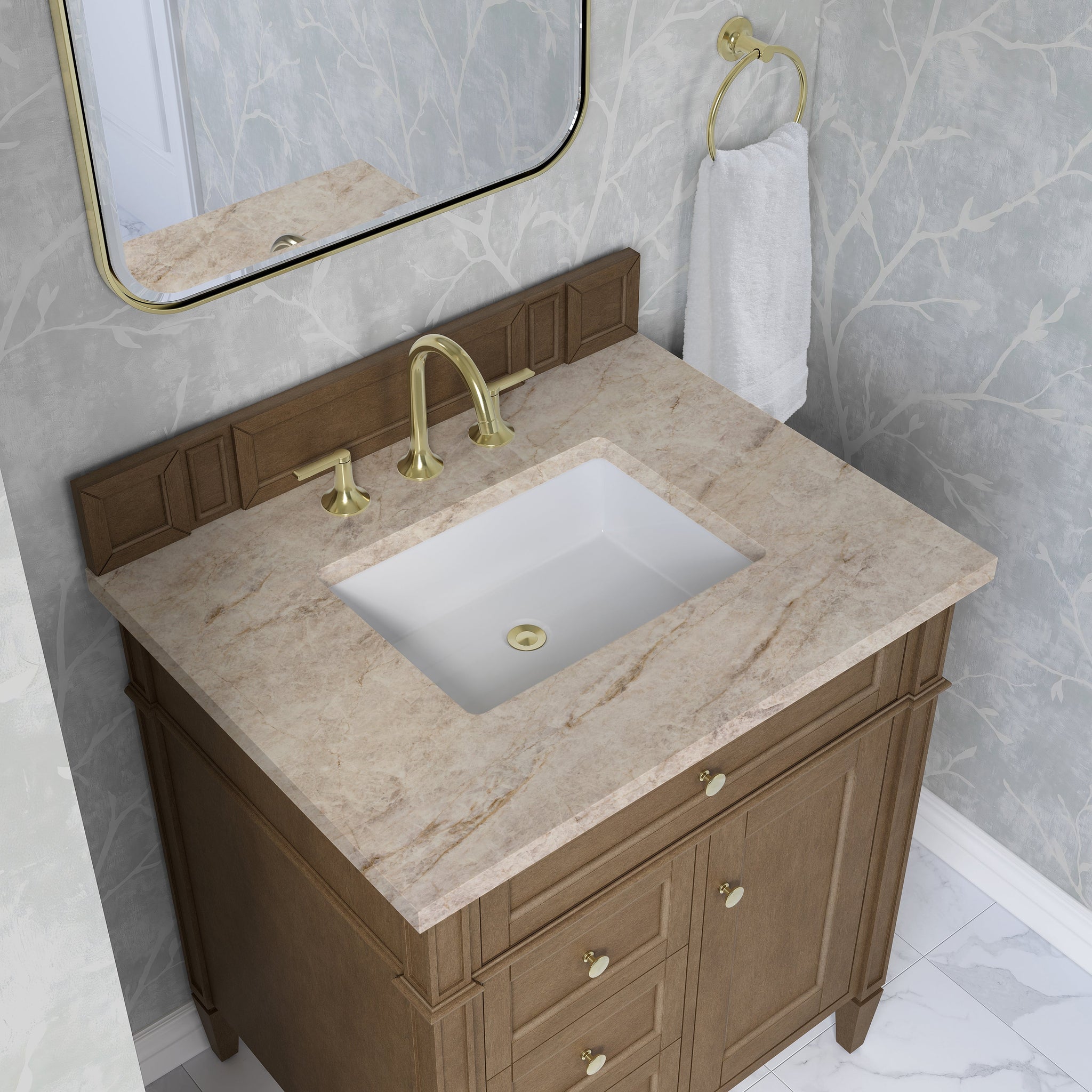 James Martin Brittany 30" Single Bathroom Vanity, Pecan with Tajnar countertop