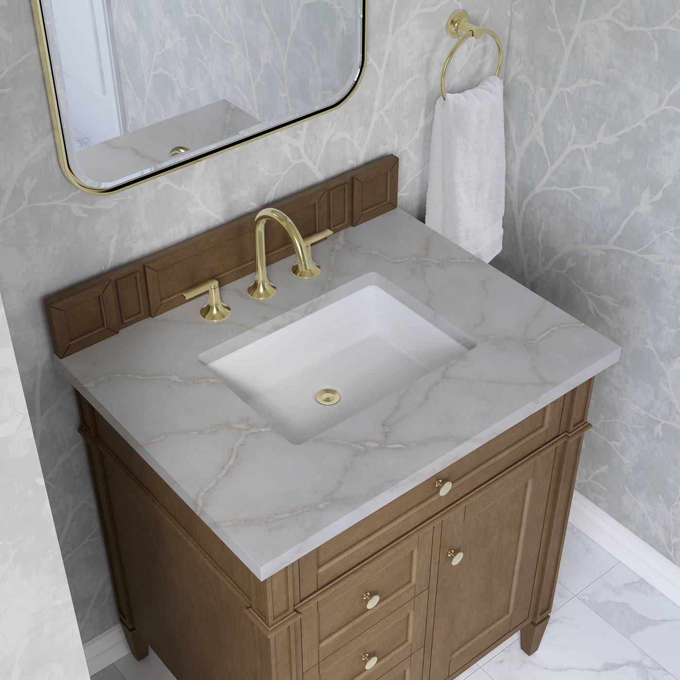 James Martin Brittany 30" Single Bathroom Vanity, Pecan with Victorian Silver countertop