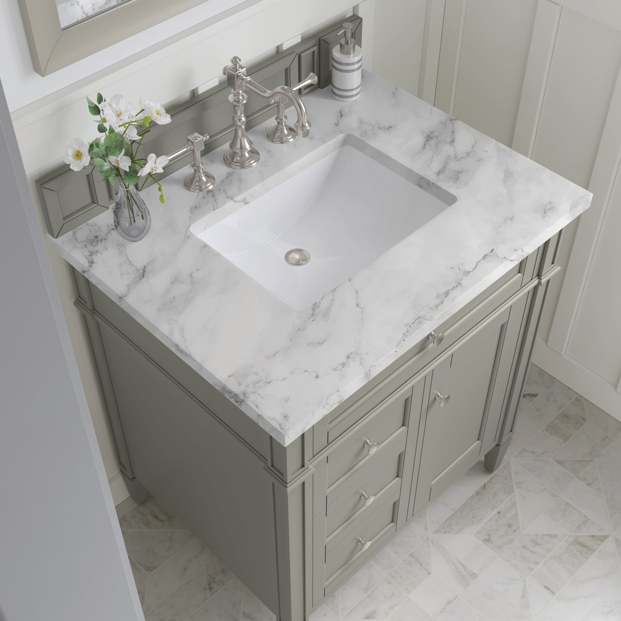 James Martin Brittany 30" Single Bathroom Vanity, Urban Gray with Carrara White countertop
