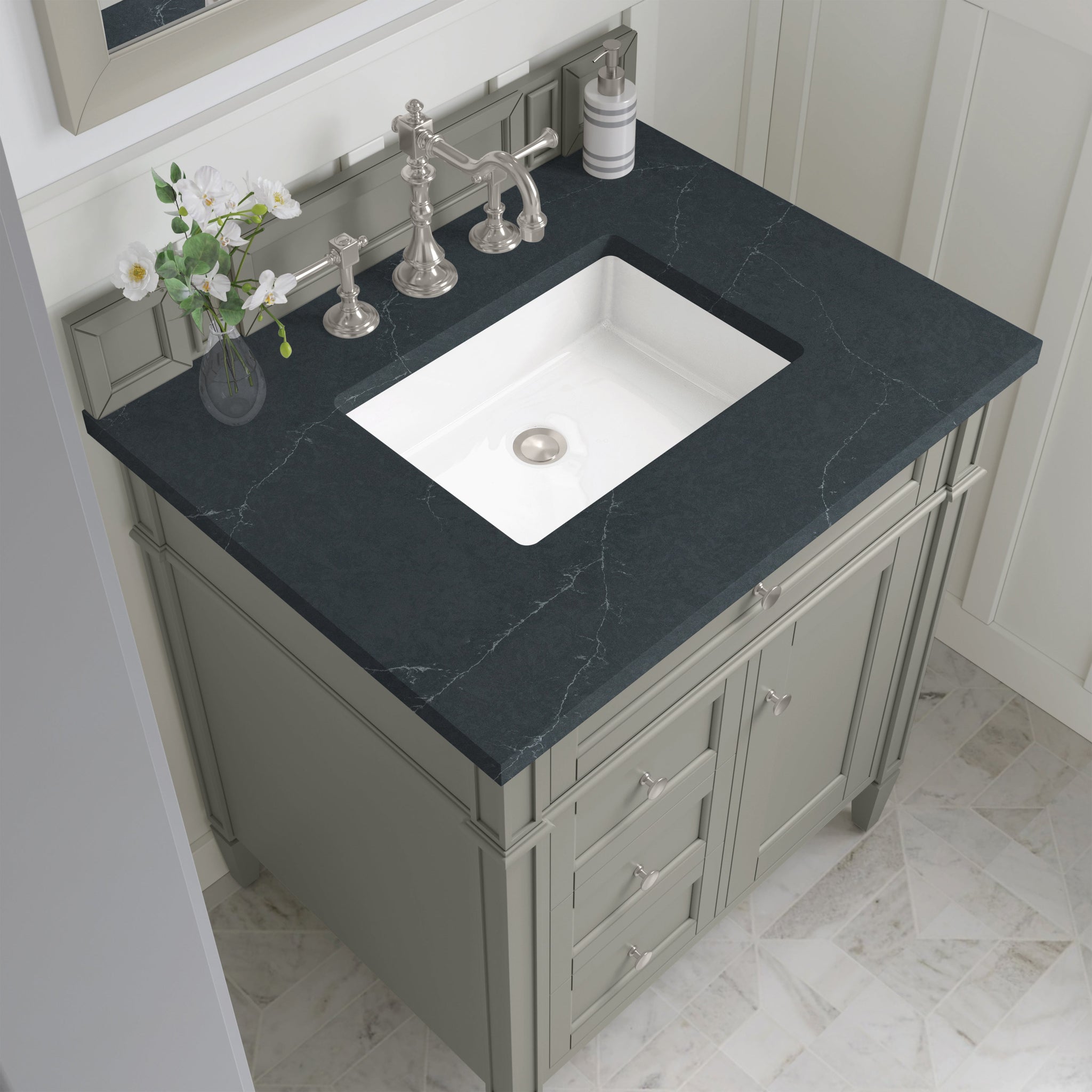 James Martin Brittany 30" Single Bathroom Vanity, Urban Gray with Charcoal Soapstone countertop