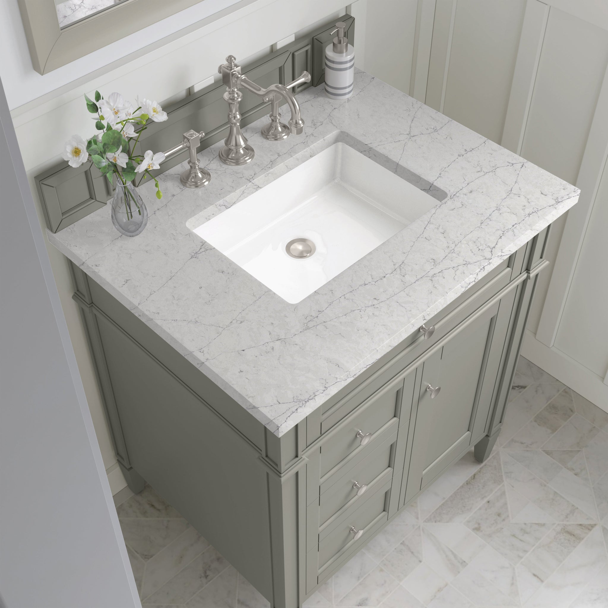 James Martin Brittany 30" Single Bathroom Vanity, Urban Gray with Eternal Jasmine Pearl countertop