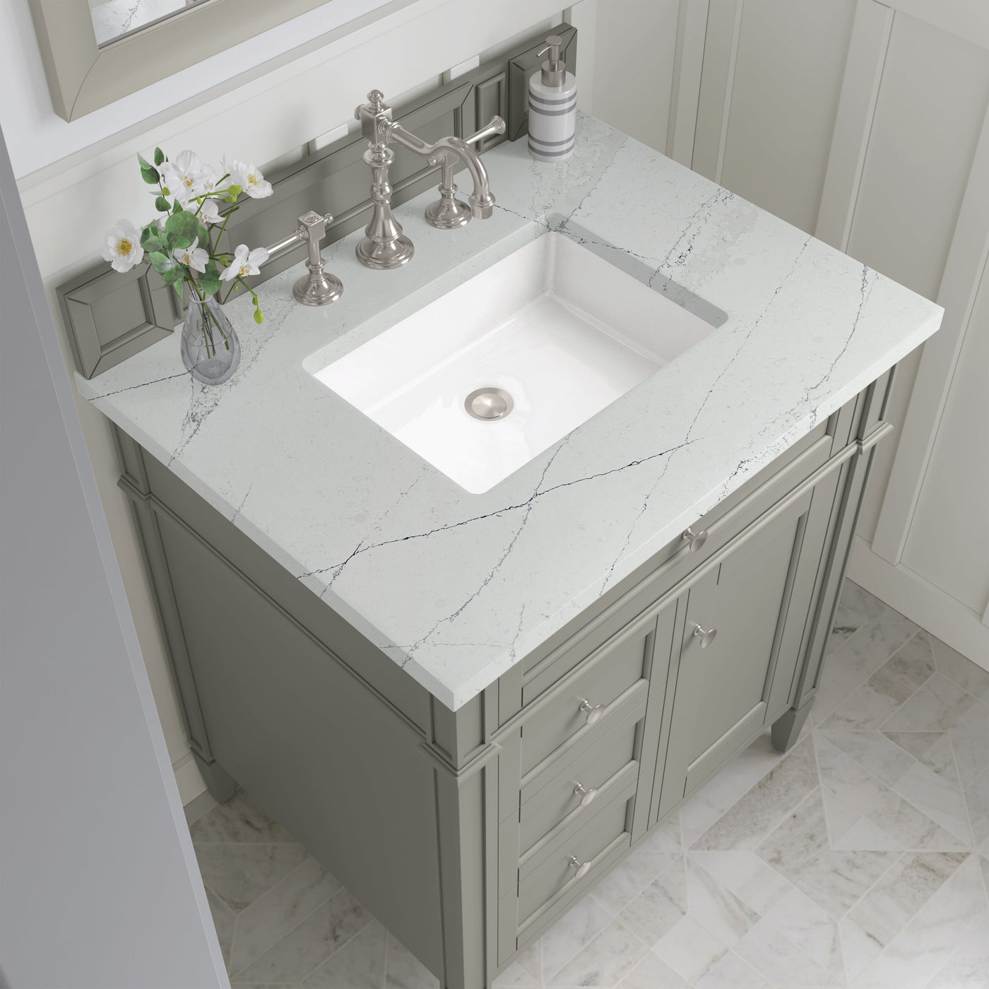 James Martin Brittany 30" Single Bathroom Vanity, Urban Gray with Ethereal Noctis countertop