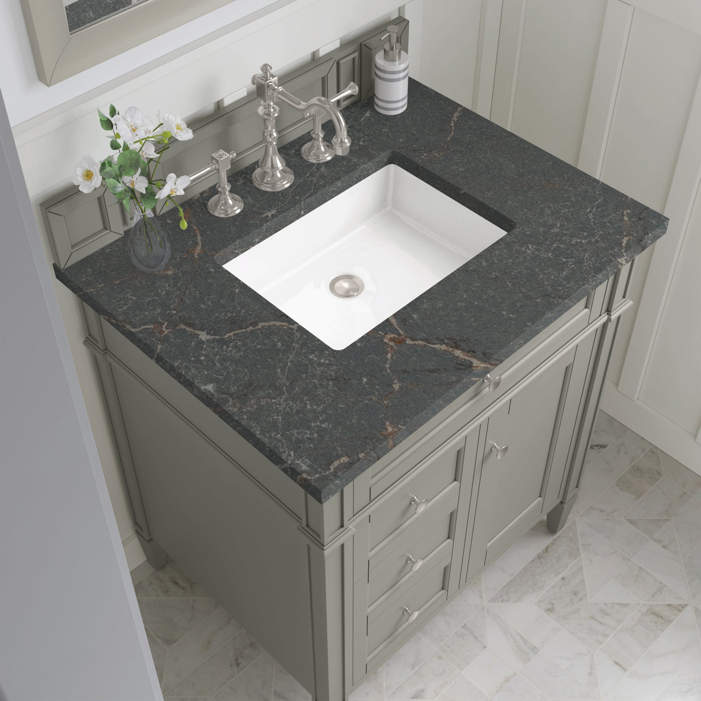 James Martin Brittany 30" Single Bathroom Vanity, Urban Gray with Parisien Bleu countertop