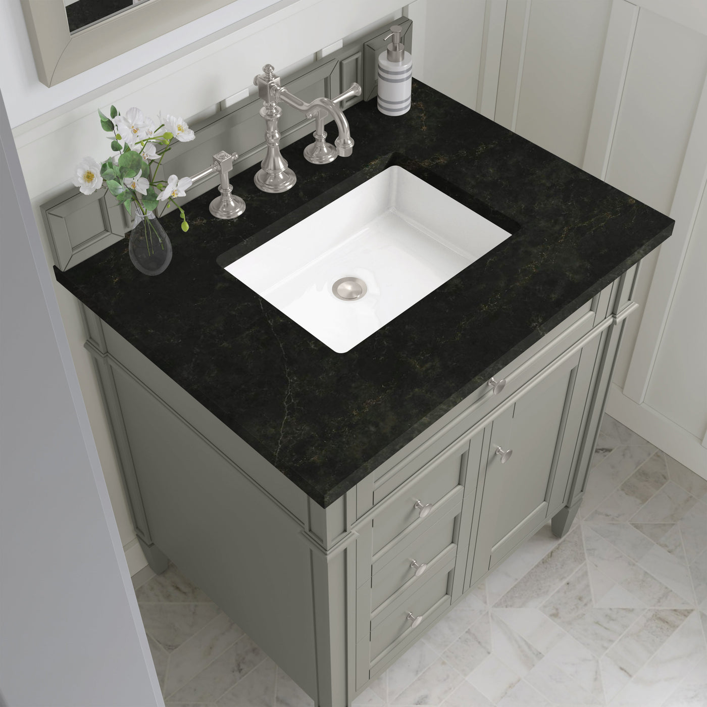 James Martin Brittany 30" Single Bathroom Vanity, Urban Gray with Phantome countertop