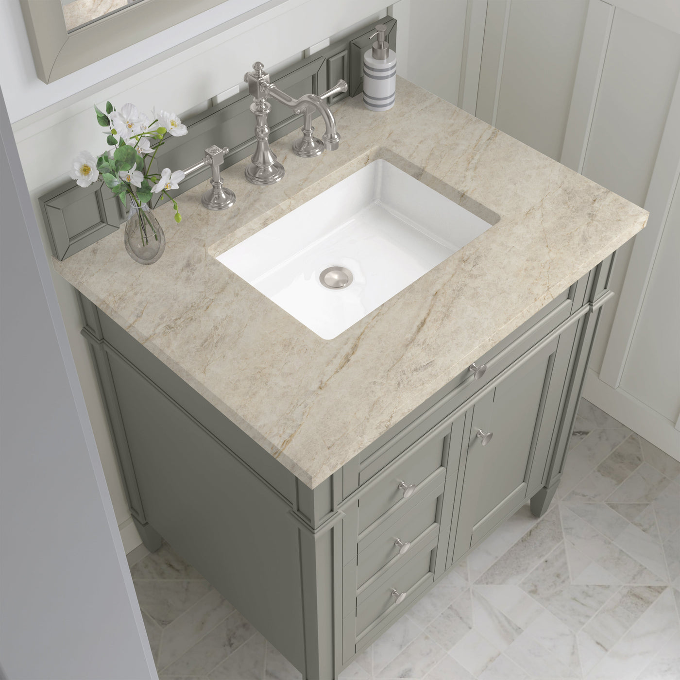 James Martin Brittany 30" Single Bathroom Vanity, Urban Gray with Tajnar countertop