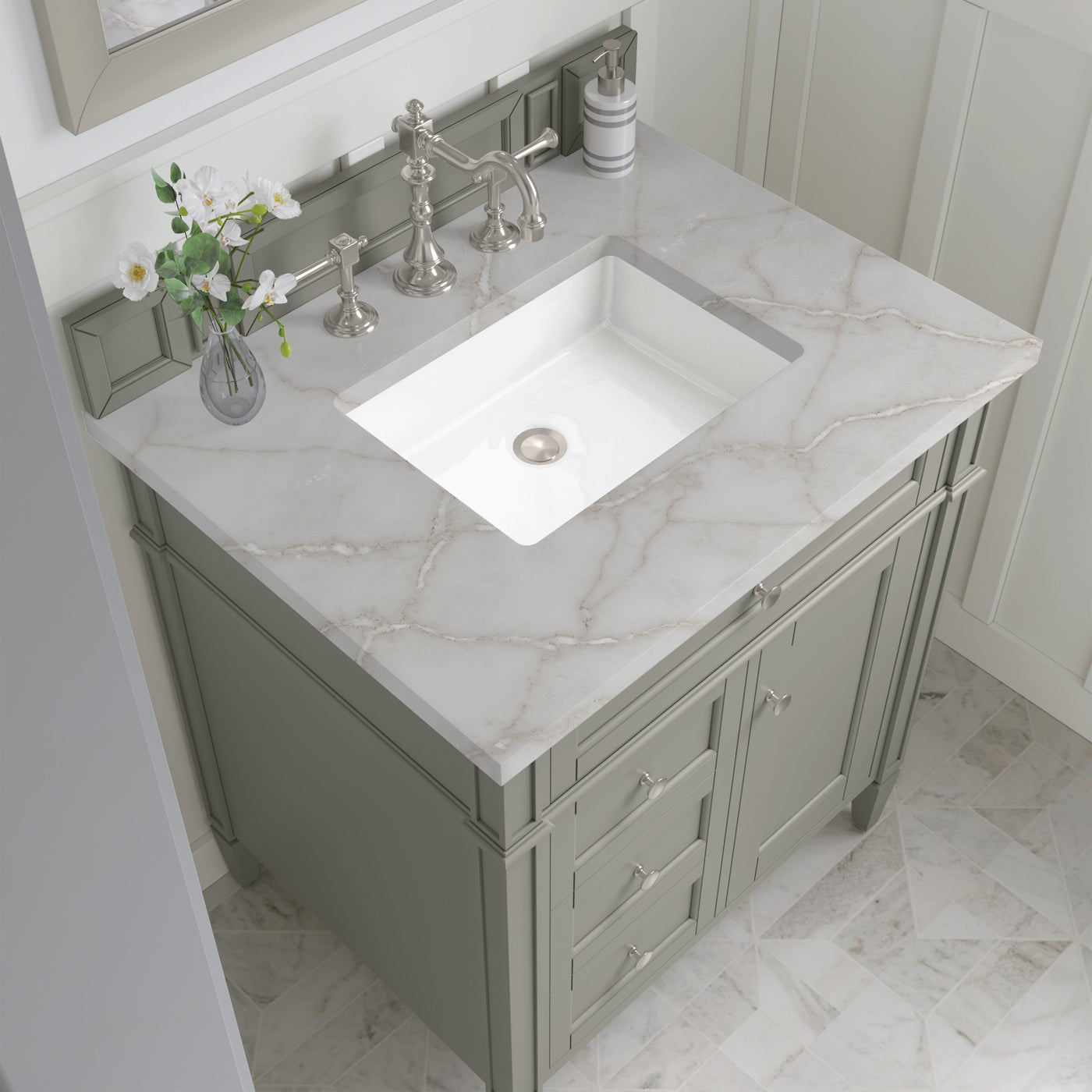 James Martin Brittany 30" Single Bathroom Vanity, Urban Gray with Victorian Silver countertop