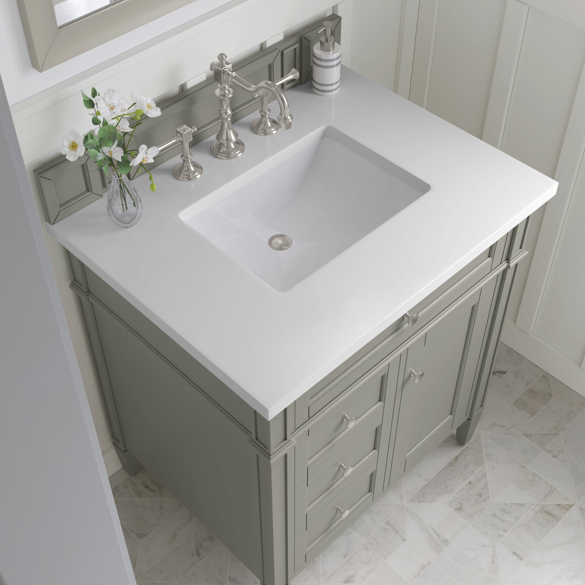 James Martin Brittany 30" Single Bathroom Vanity, Urban Gray with White Zeus countertop
