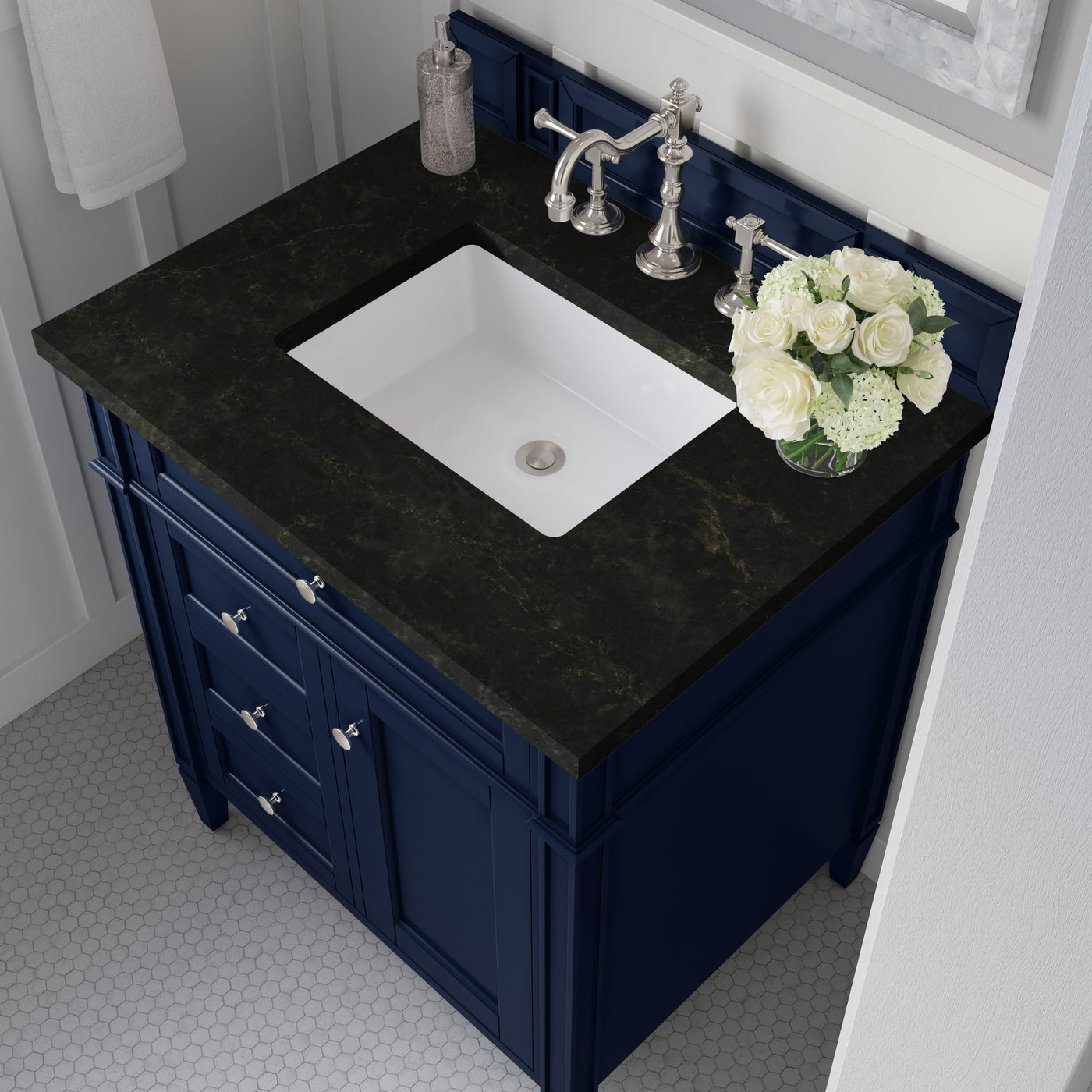 James Martin Brittany 30" Single Bathroom Vanity, Victory Blue with Phantome countertop