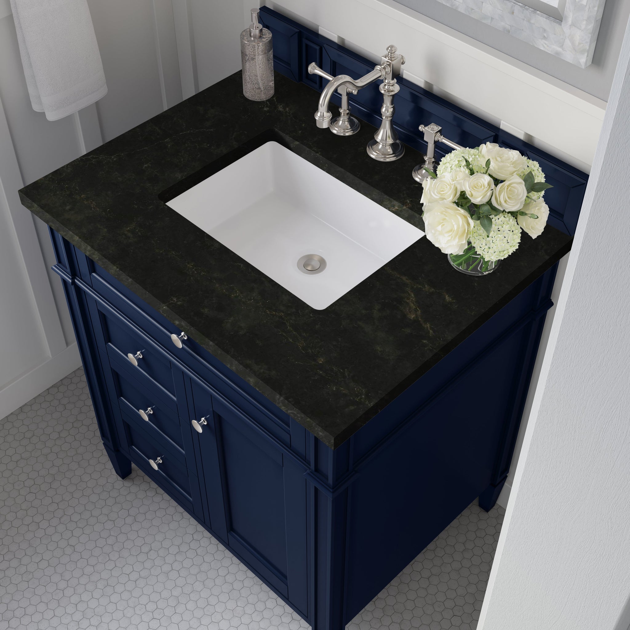 James Martin Brittany 30" Single Bathroom Vanity, Victory Blue with Phantome countertop