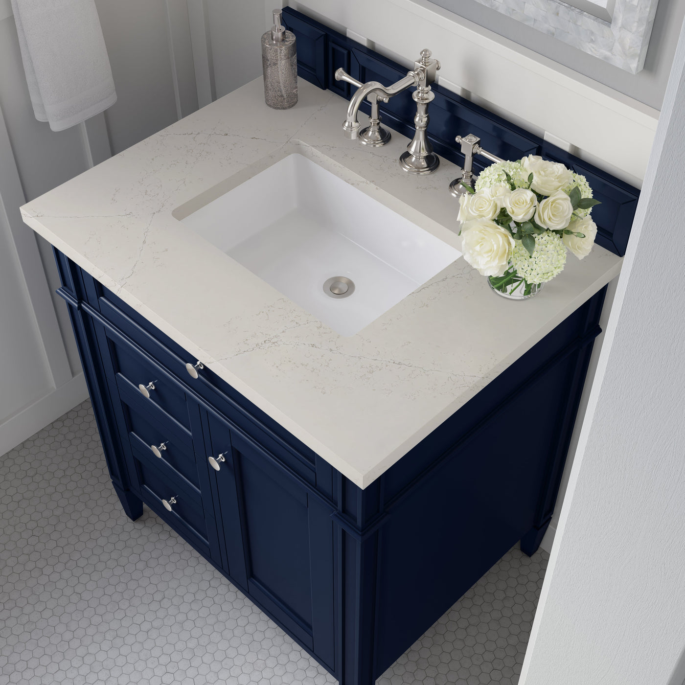 James Martin Brittany 30" Single Bathroom Vanity, Victory Blue with Siberian countertop