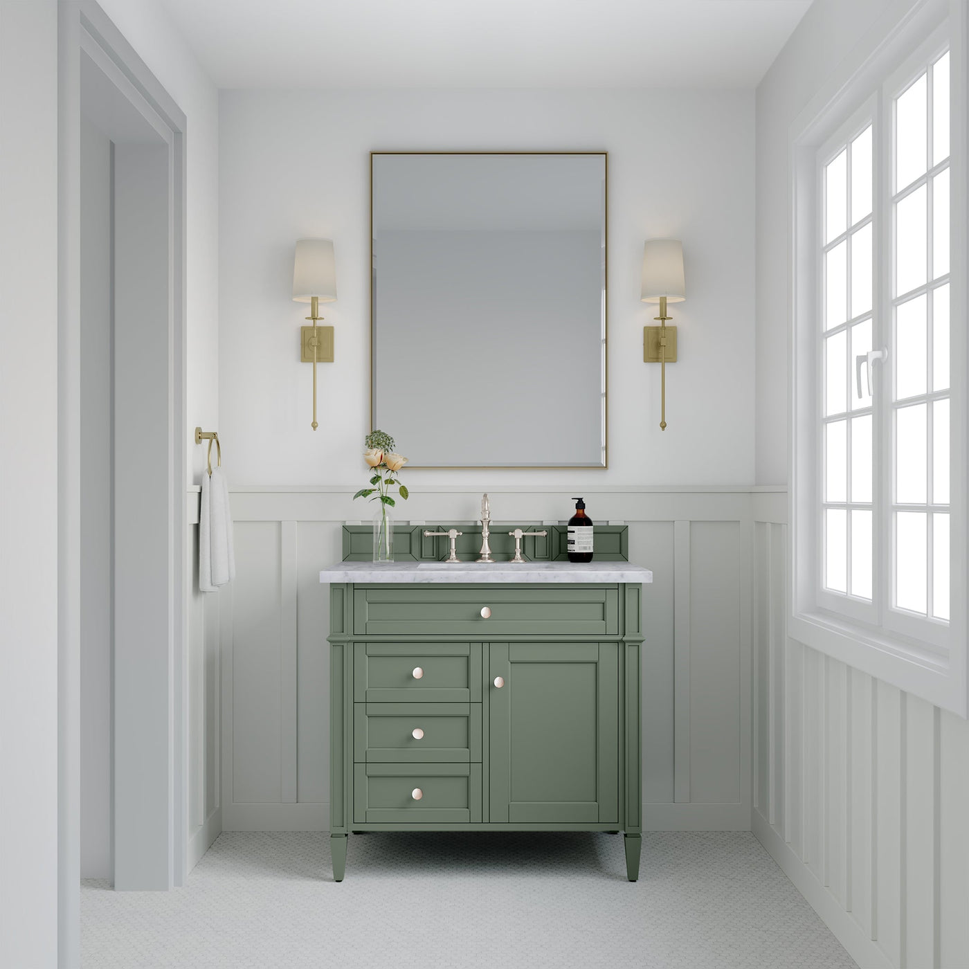 James Martin Brittany 36" Single Bathroom Vanity, Smokey Celadon, cabinet without a countertop