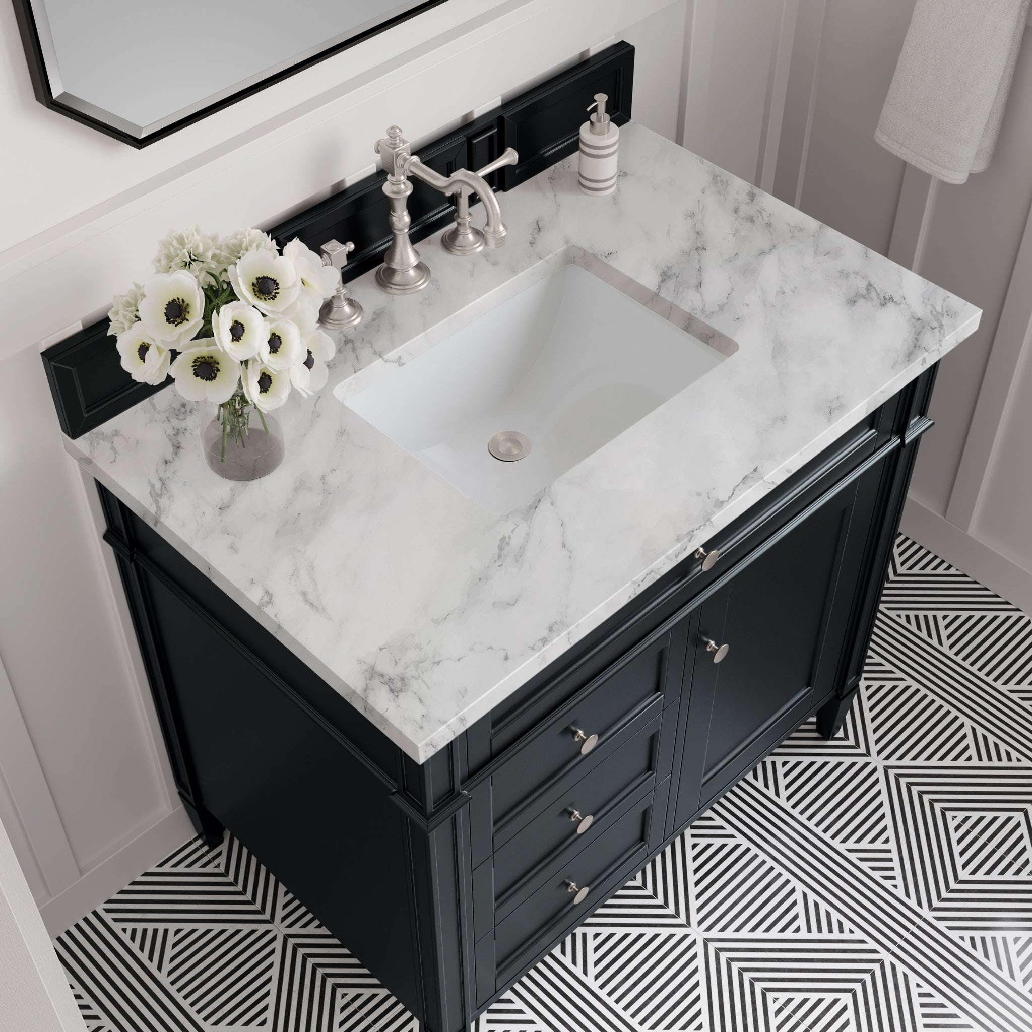 James Martin Brittany 36" Single Bathroom Vanity, Black Onyx with Carrara White countertop
