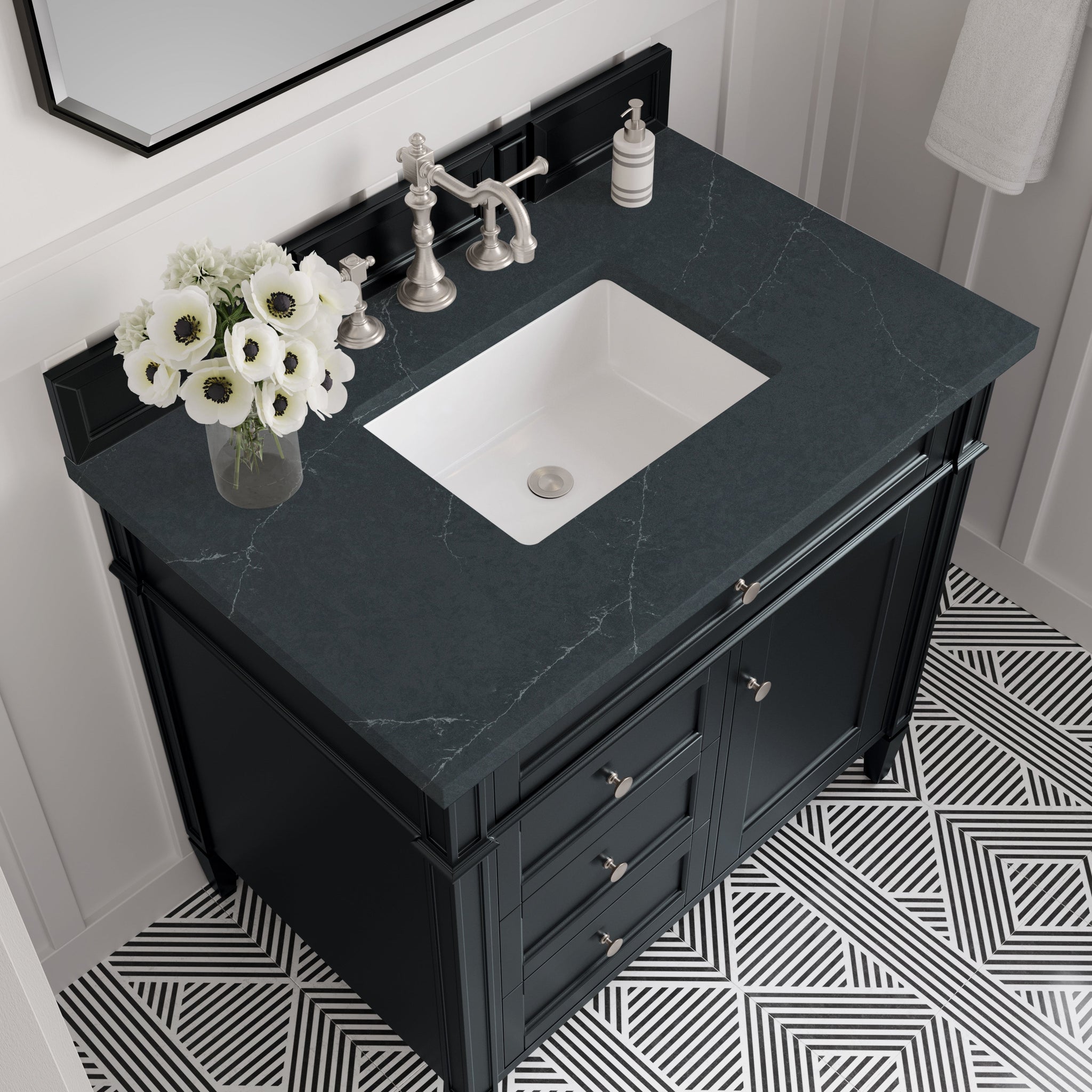 James Martin Brittany 36" Single Bathroom Vanity, Black Onyx with Charcoal Soapstone countertop