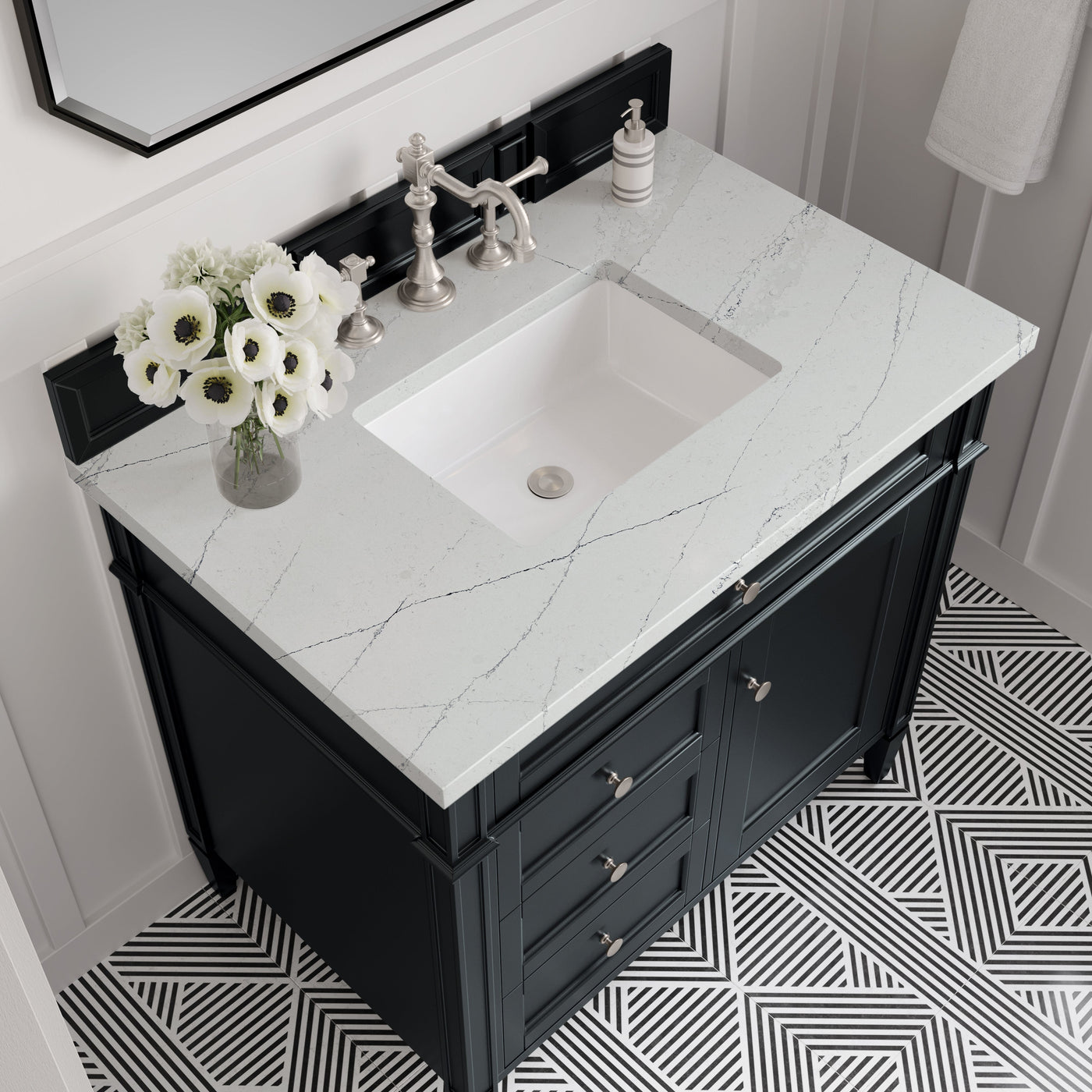 James Martin Brittany 36" Single Bathroom Vanity, Black Onyx with Ethereal Noctis countertop