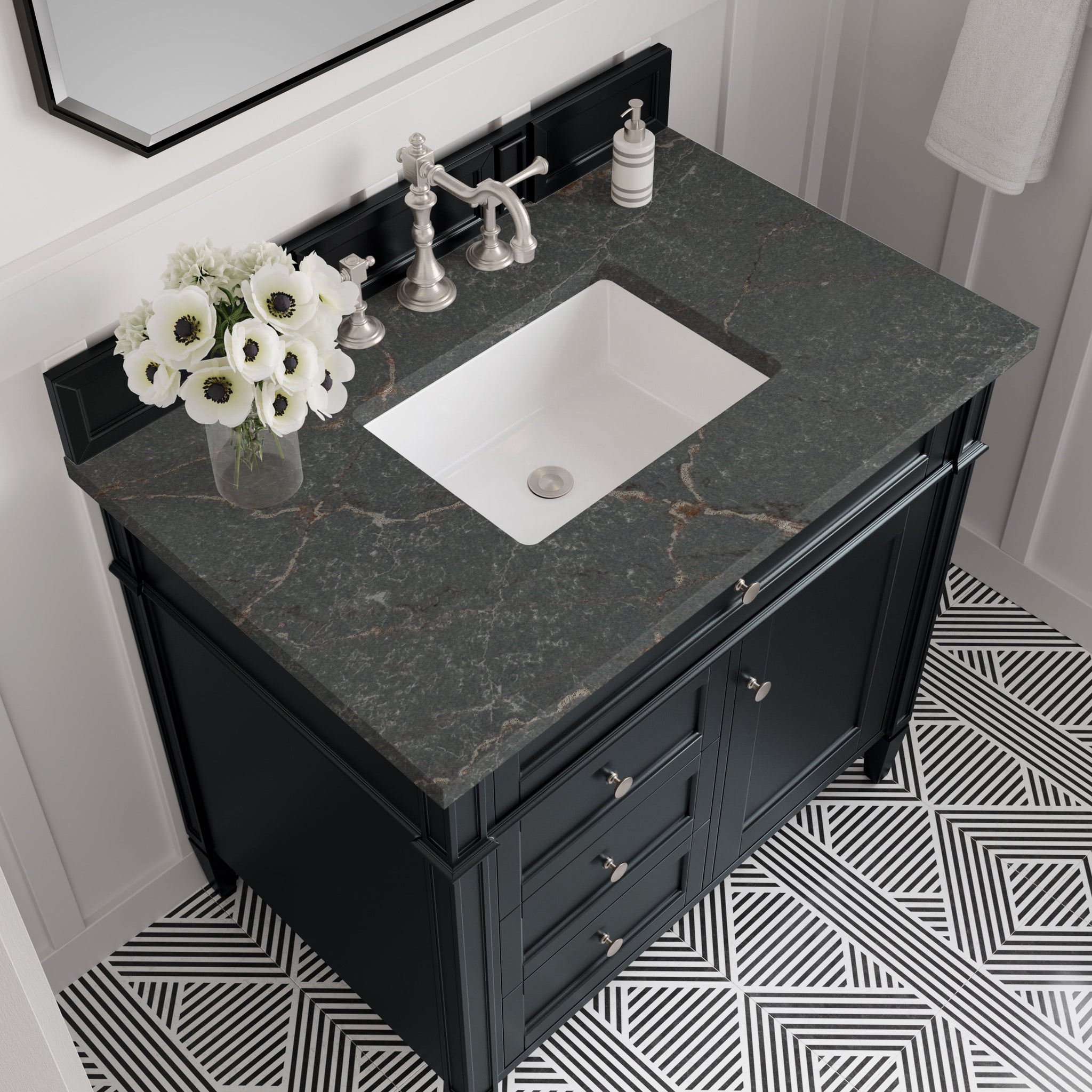 James Martin Brittany 36" Single Bathroom Vanity, Black Onyx with Parisien Bleu countertop