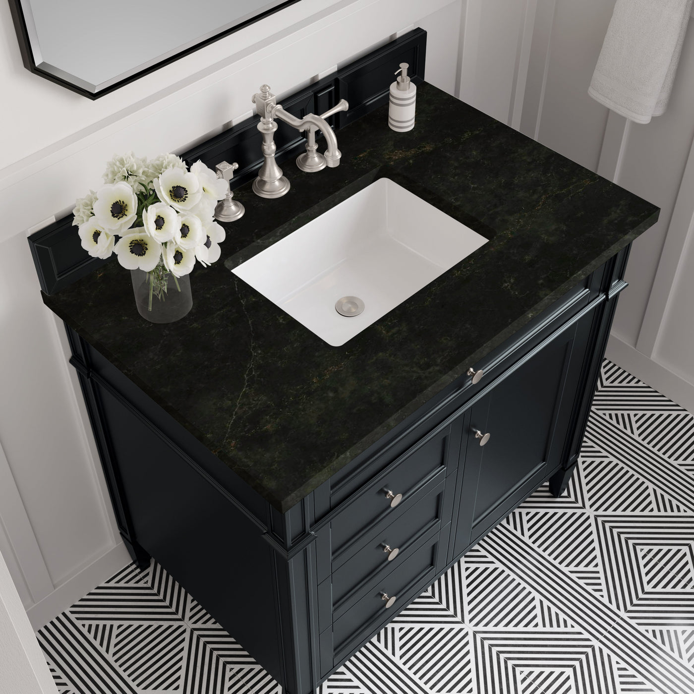 James Martin Brittany 36" Single Bathroom Vanity, Black Onyx with Phantome countertop