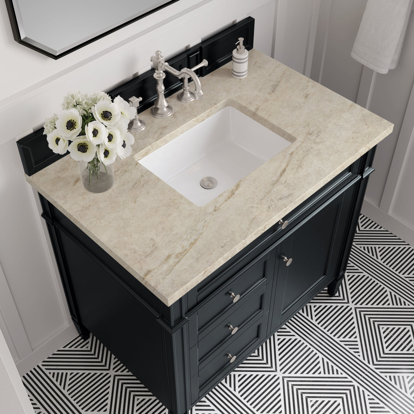 James Martin Brittany 36" Single Bathroom Vanity, Black Onyx with Tajnar countertop