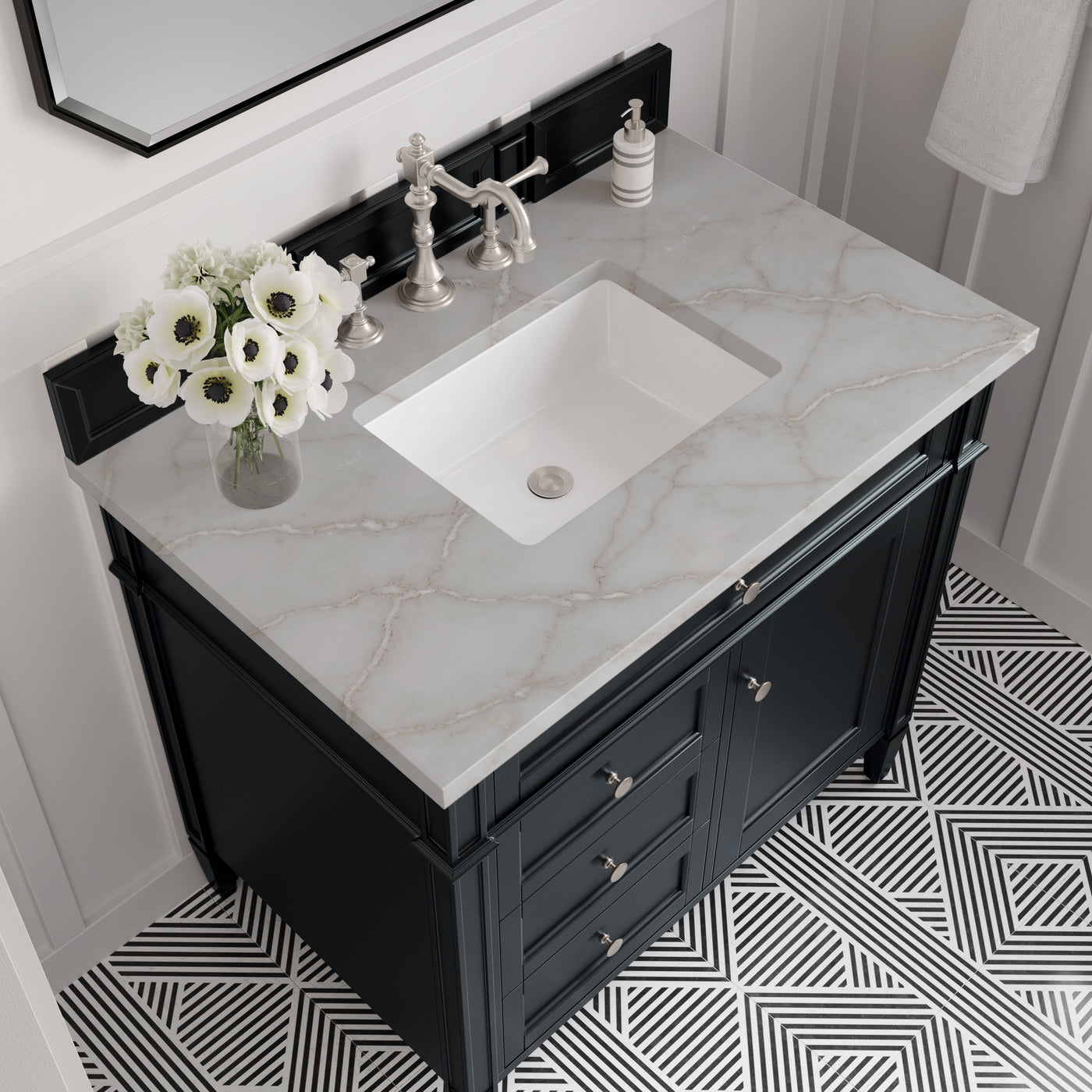 James Martin Brittany 36" Single Bathroom Vanity, Black Onyx with Victorian Silver countertop
