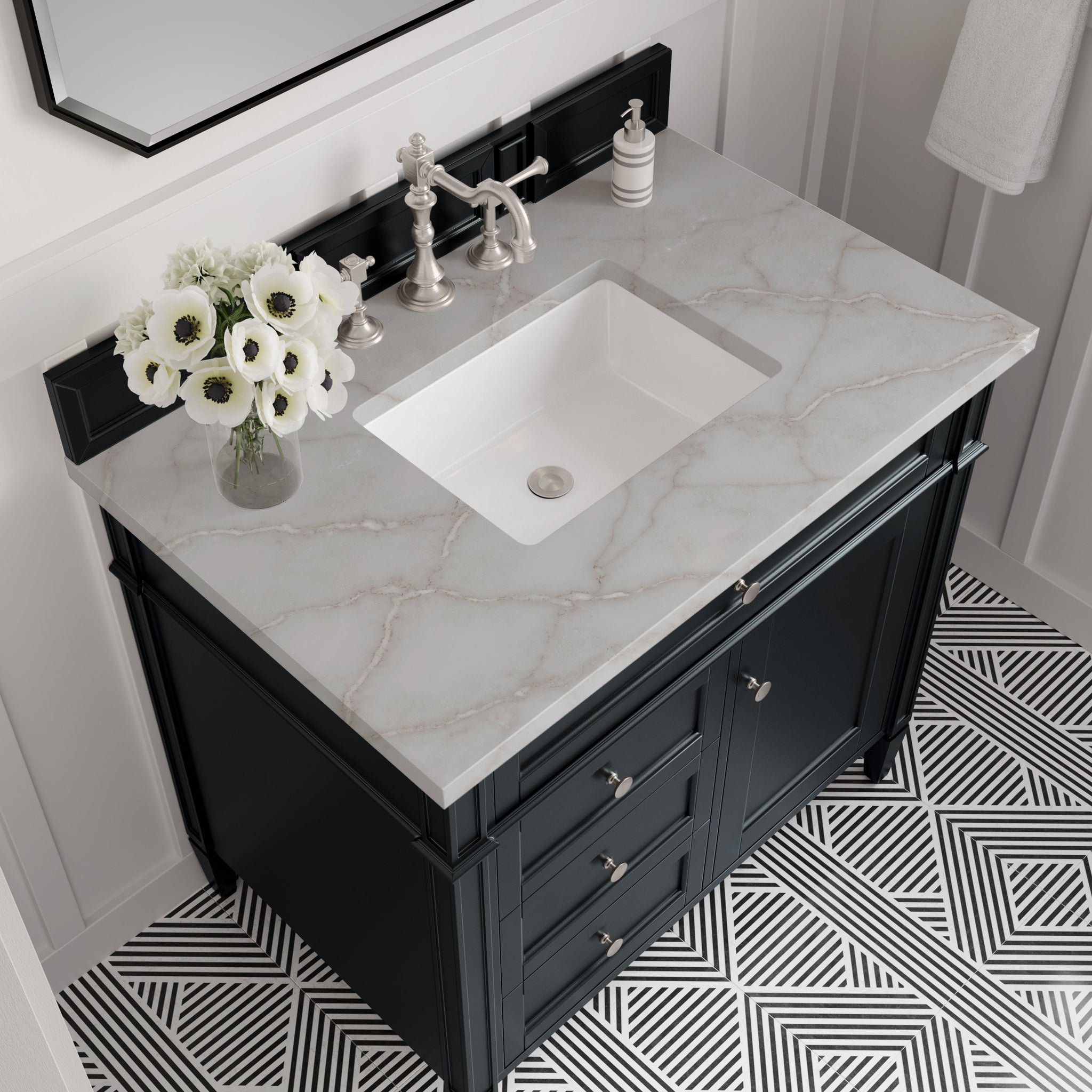 James Martin Brittany 36" Single Bathroom Vanity, Black Onyx with Victorian Silver countertop
