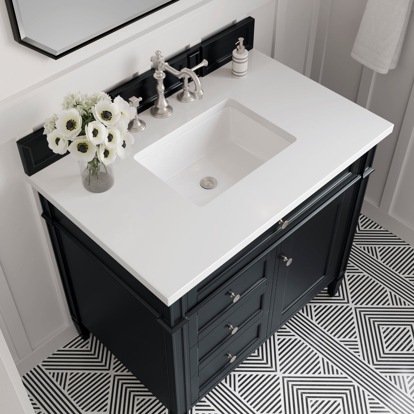 James Martin Brittany 36" Single Bathroom Vanity, Black Onyx with White Zeus countertop