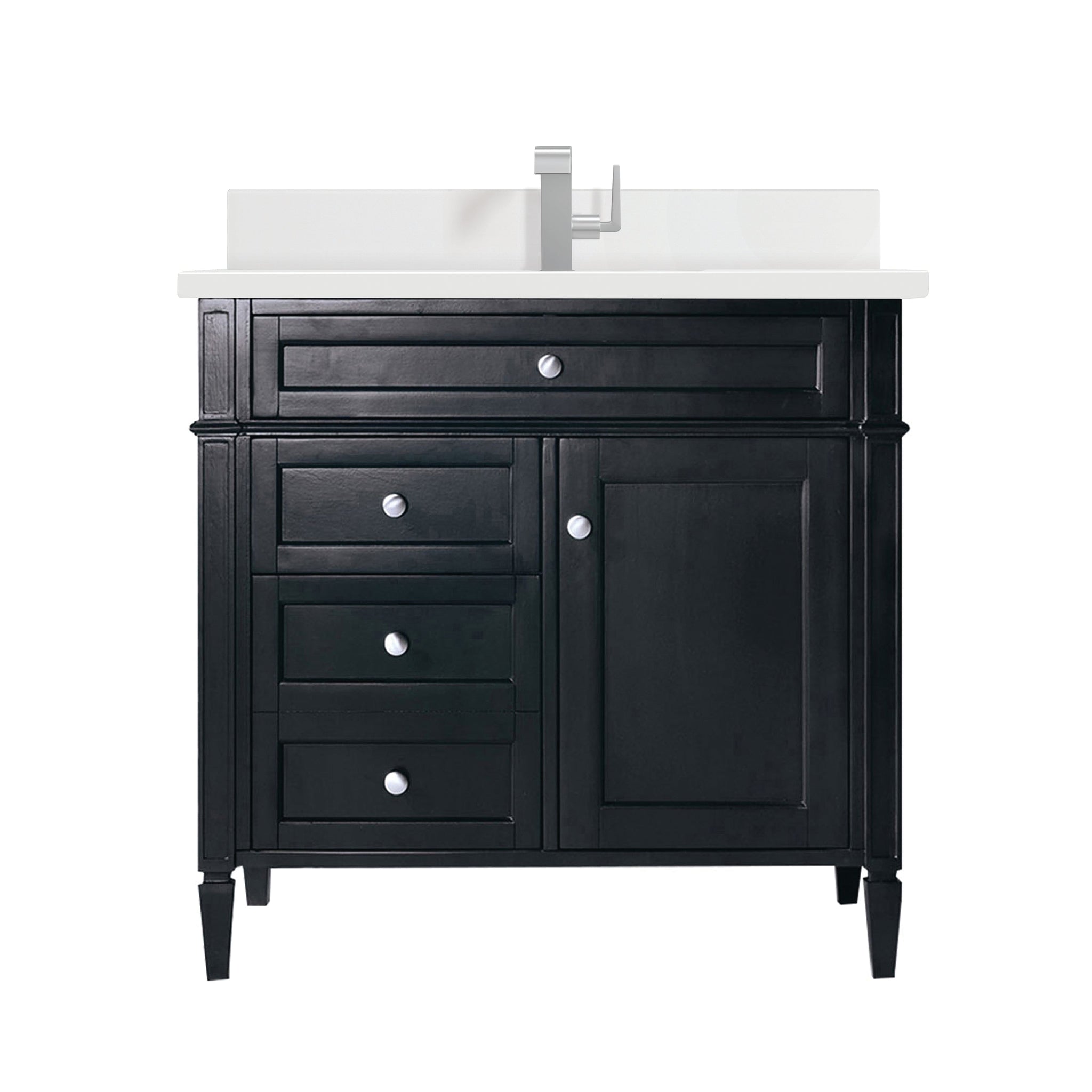 James Martin Brittany 36" Single Bathroom Vanity, Black Onyx with White Zeus (Single Hole, with Backsplash) countertop