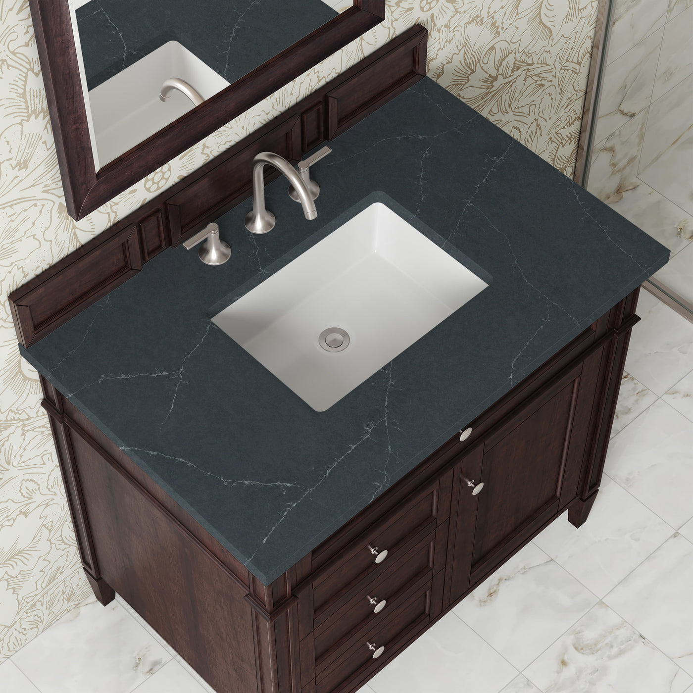 James Martin Brittany 36" Single Bathroom Vanity, Burnished Mahogany with Charcoal Soapstone countertop