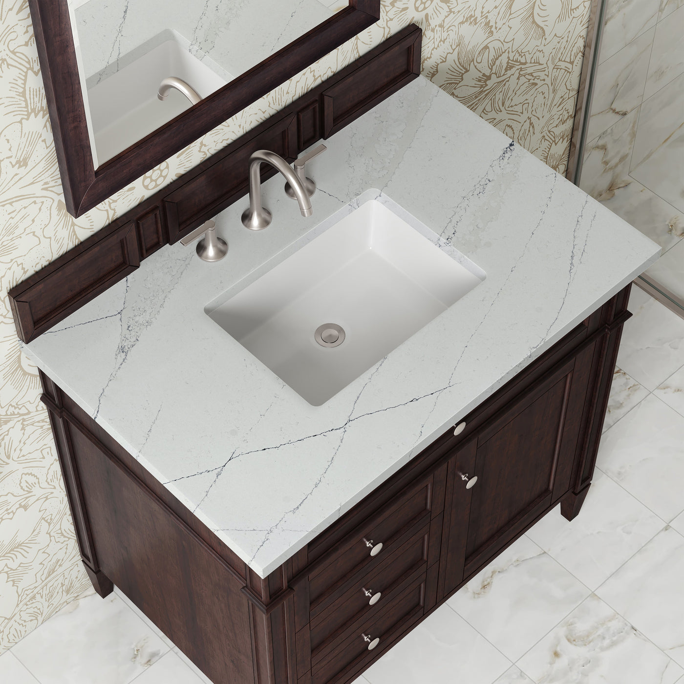 James Martin Brittany 36" Single Bathroom Vanity, Burnished Mahogany with Ethereal Noctis countertop