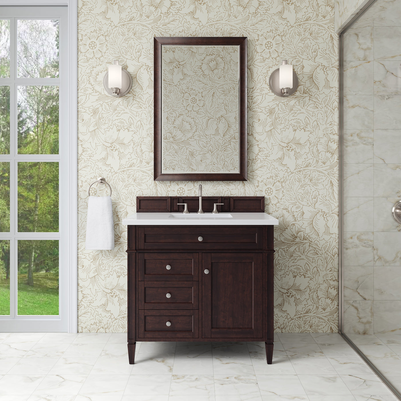 James Martin Brittany 36" Single Bathroom Vanity, Burnished Mahogany, cabinet without a countertop