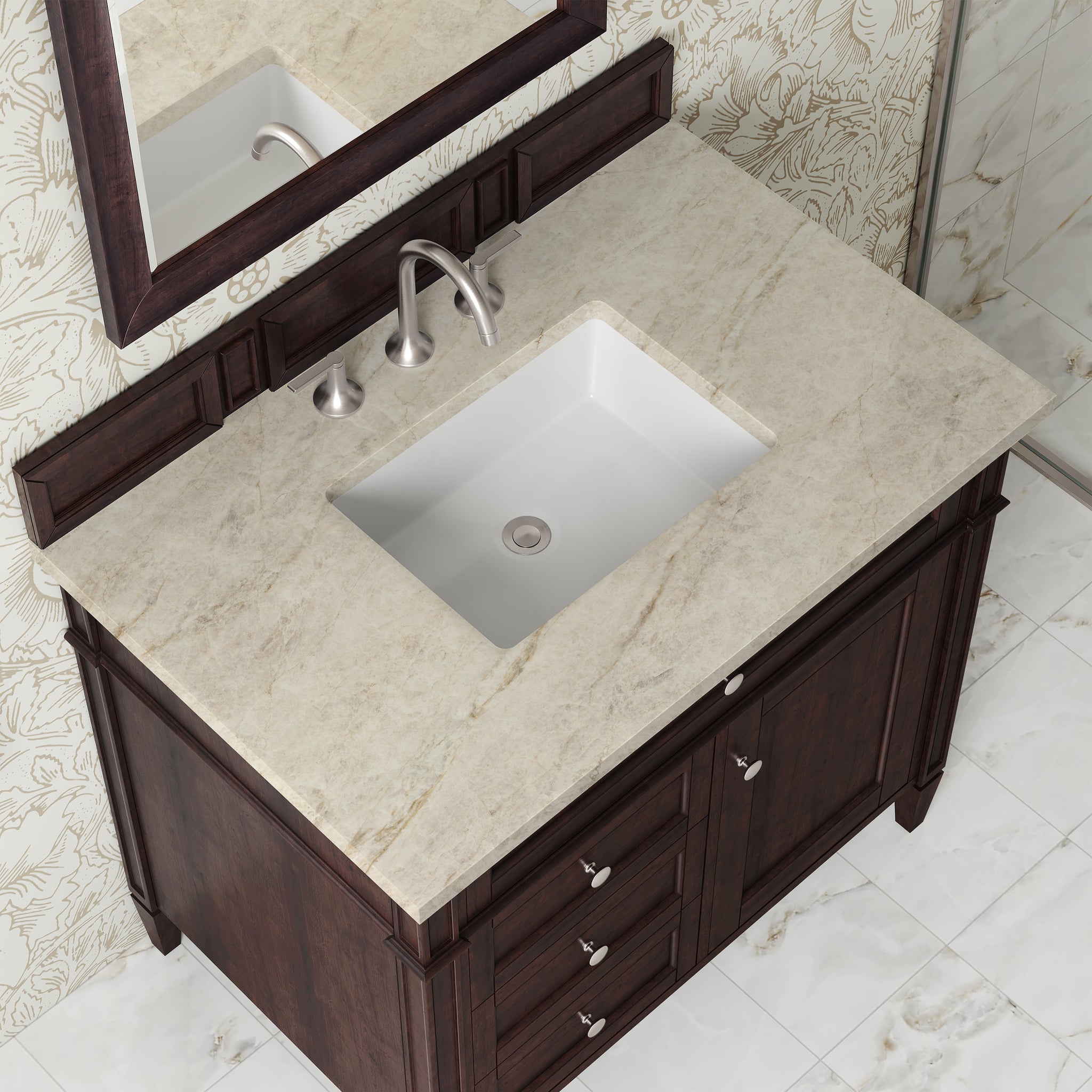 James Martin Brittany 36" Single Bathroom Vanity, Burnished Mahogany with Tajnar countertop