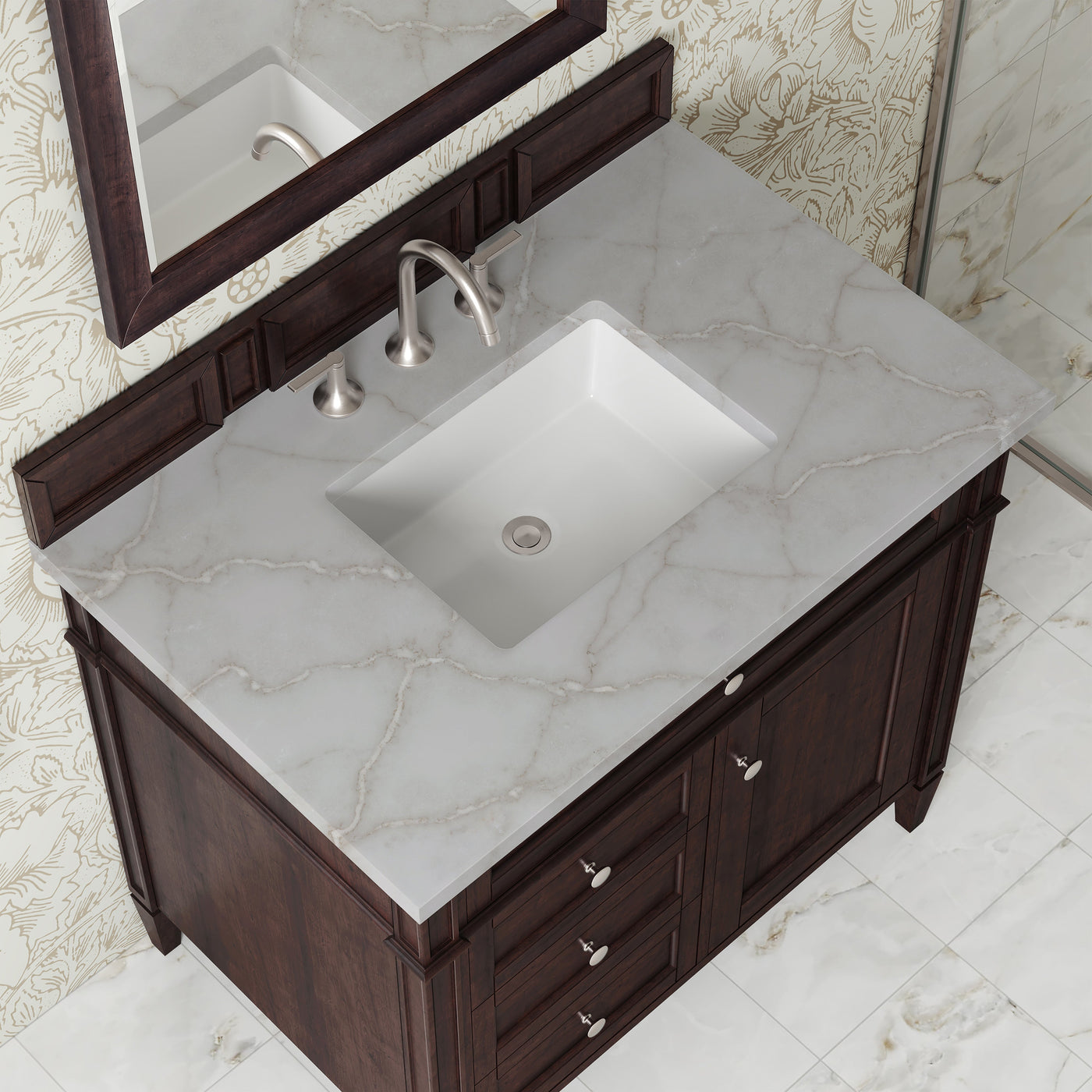 James Martin Brittany 36" Single Bathroom Vanity, Burnished Mahogany with Victorian Silver countertop