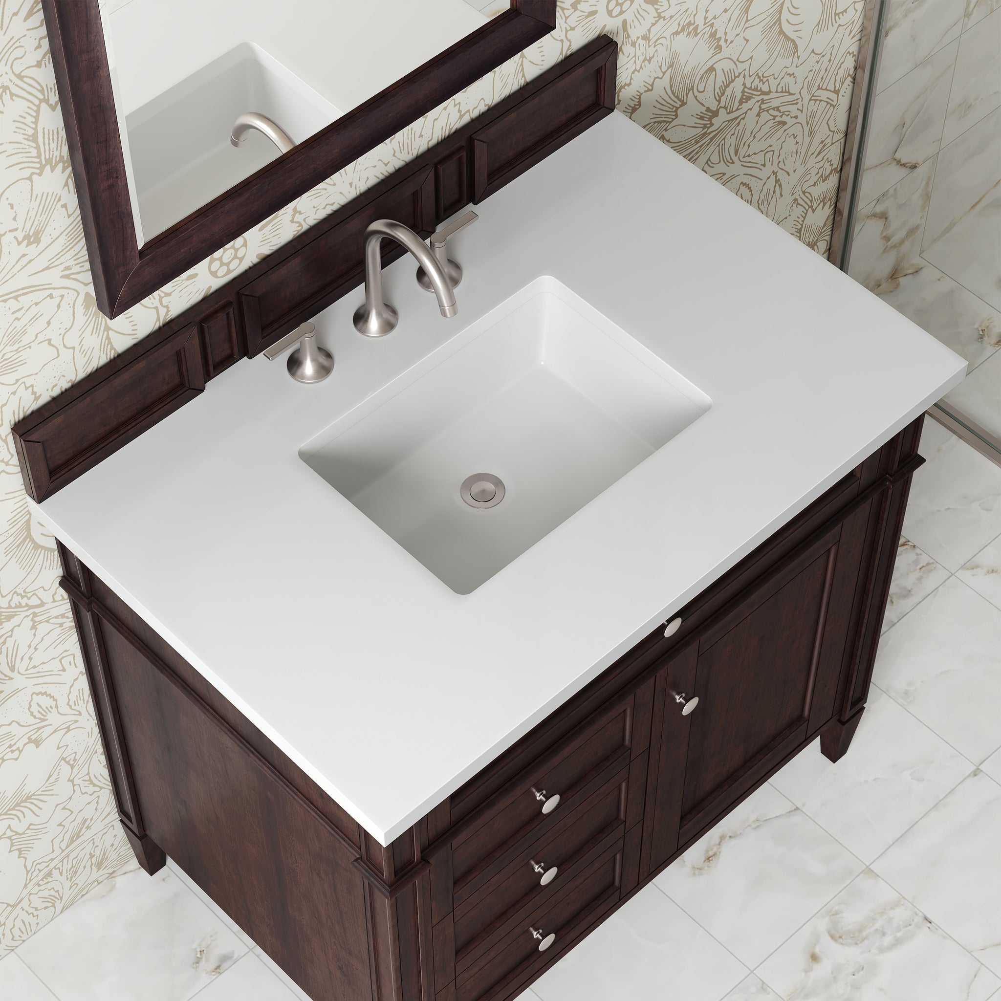 James Martin Brittany 36" Single Bathroom Vanity, Burnished Mahogany with White Zeus countertop