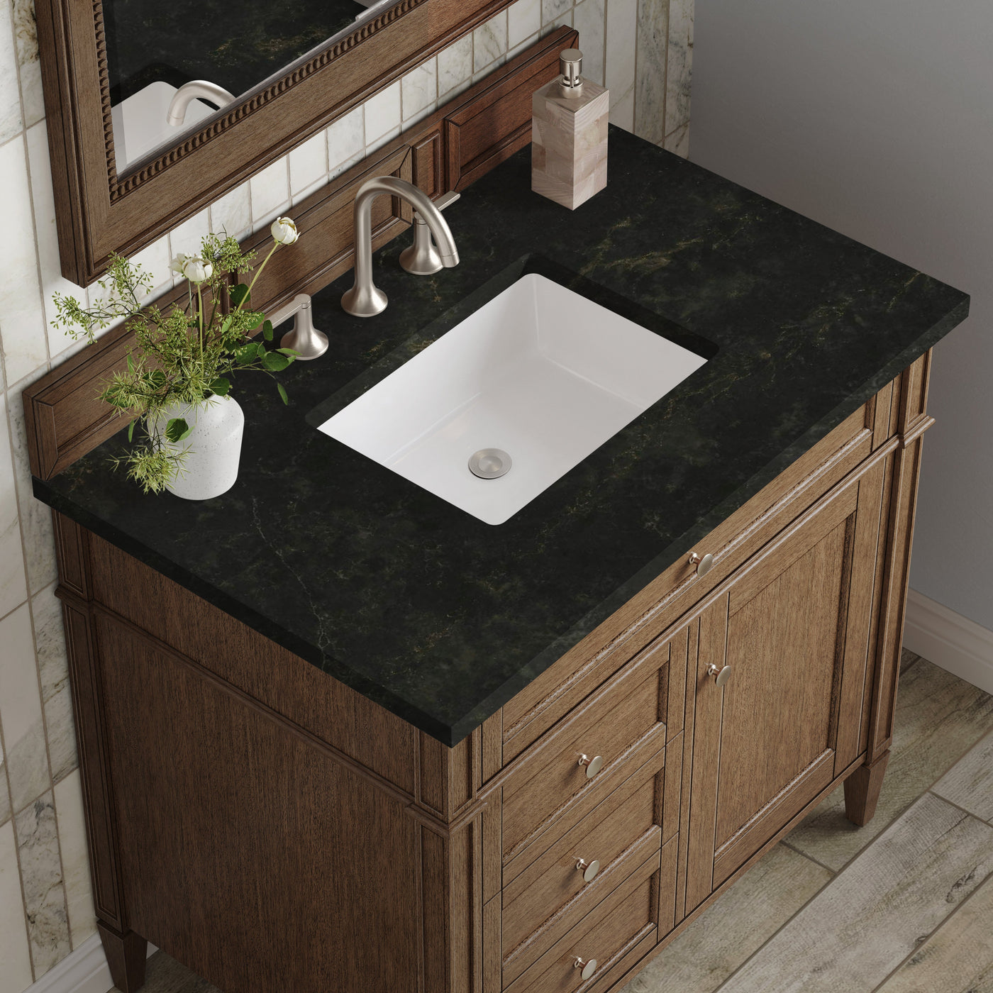 James Martin Brittany 36" Single Bathroom Vanity, Saddle Brown with Phantome countertop