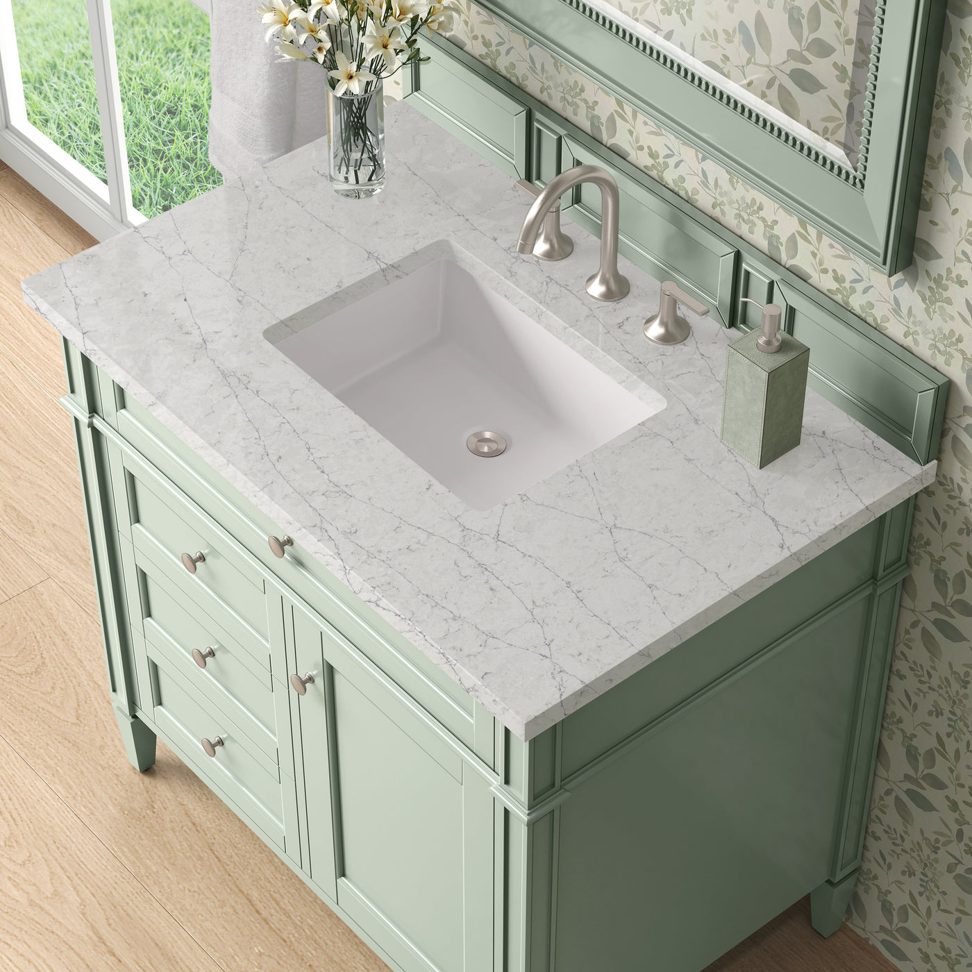 James Martin Brittany 36" Single Bathroom Vanity, Sage Green with Eternal Jasmine Pearl countertop
