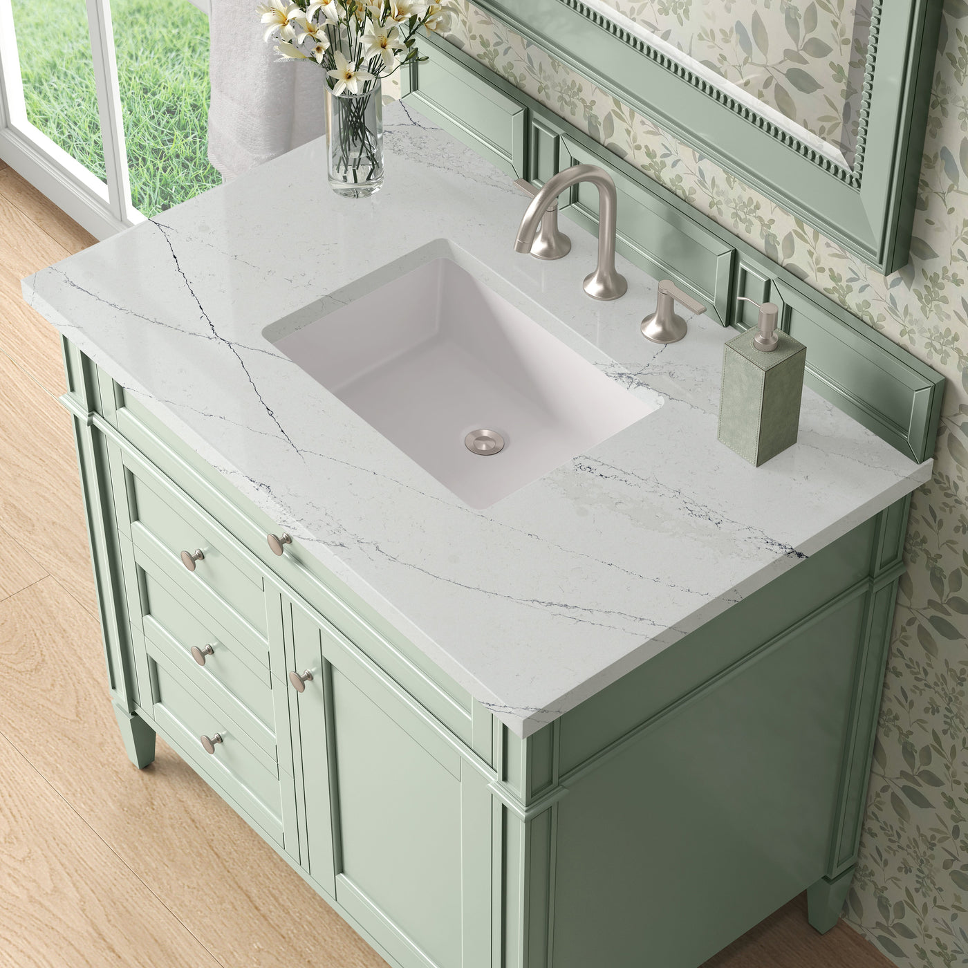 James Martin Brittany 36" Single Bathroom Vanity, Sage Green with Ethereal Noctis countertop