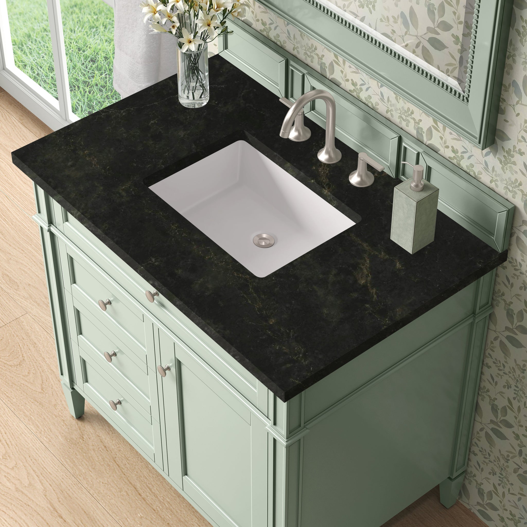 James Martin Brittany 36" Single Bathroom Vanity, Sage Green with Phantome countertop