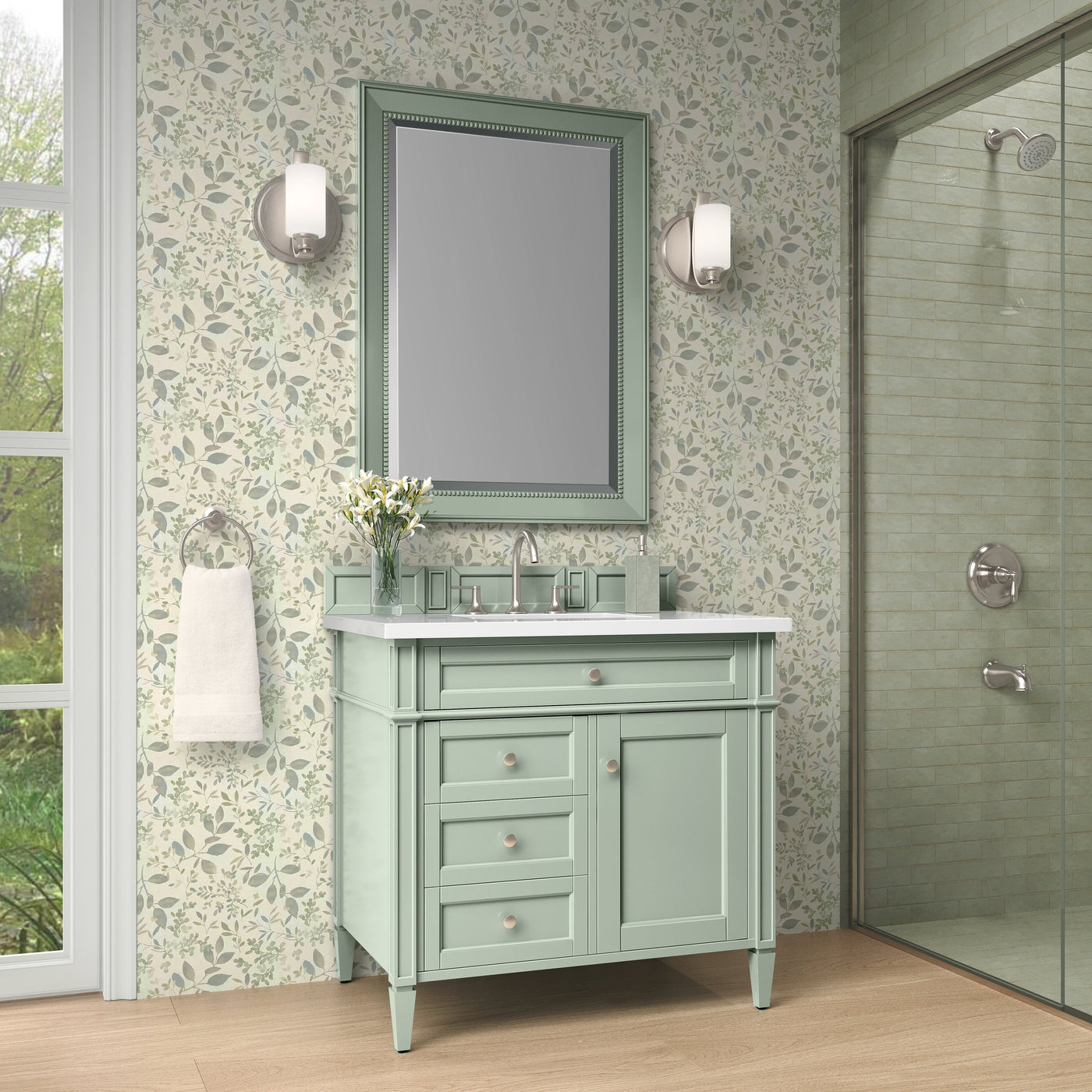 James Martin Brittany 36" Single Bathroom Vanity, Sage Green, cabinet without a countertop