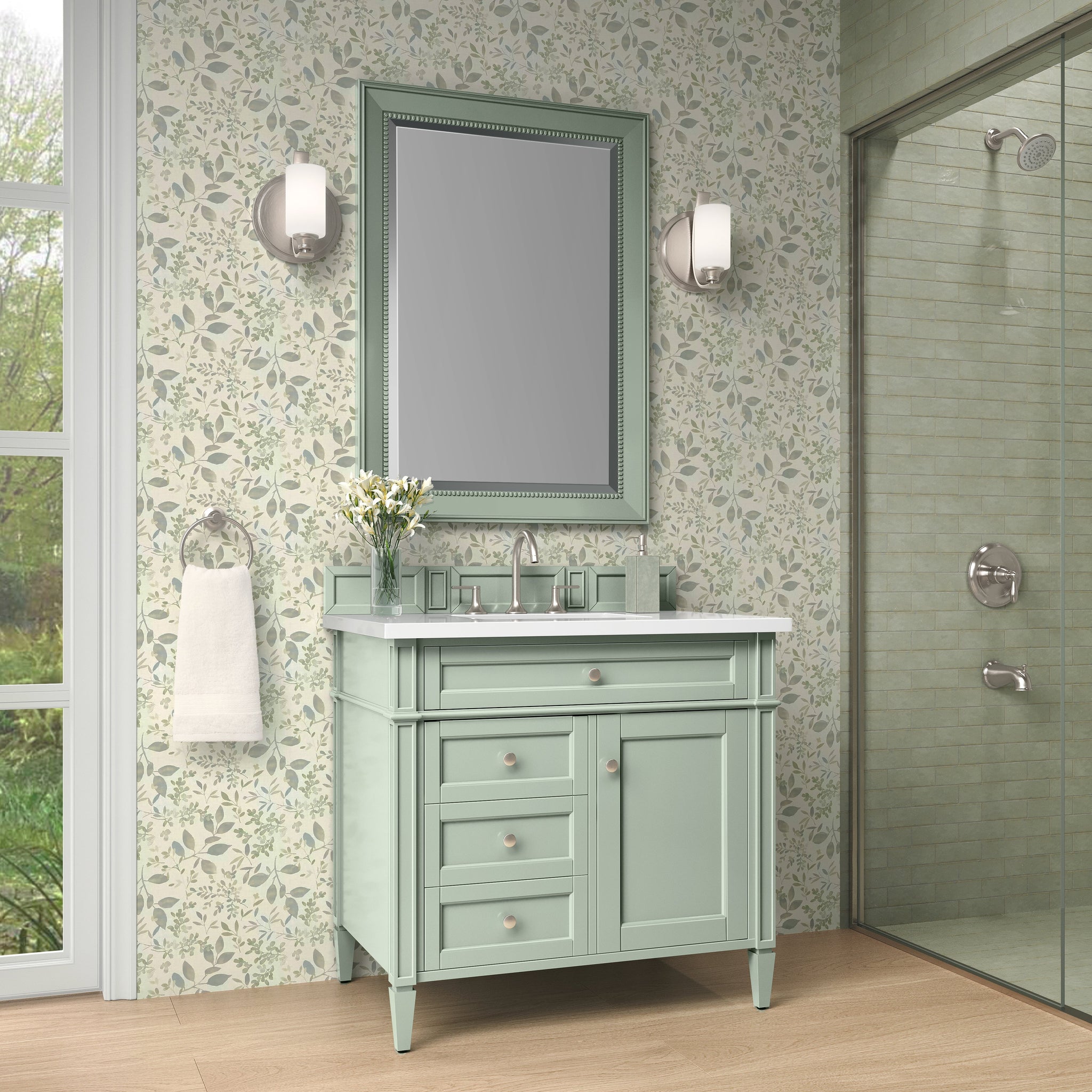 James Martin Brittany 36" Single Bathroom Vanity, Sage Green, cabinet without a countertop