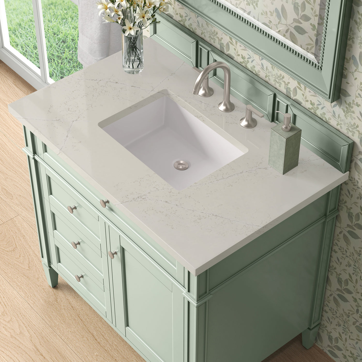 James Martin Brittany 36" Single Bathroom Vanity, Sage Green with Siberian countertop