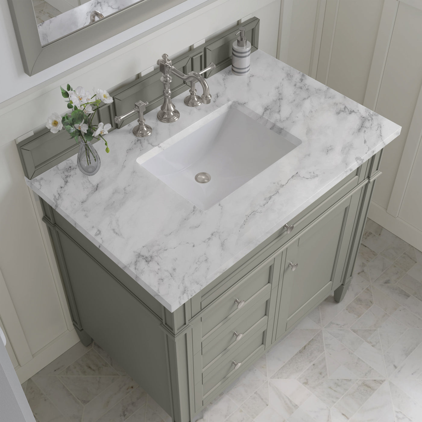 James Martin Brittany 36" Single Bathroom Vanity, Urban Gray with Carrara White countertop