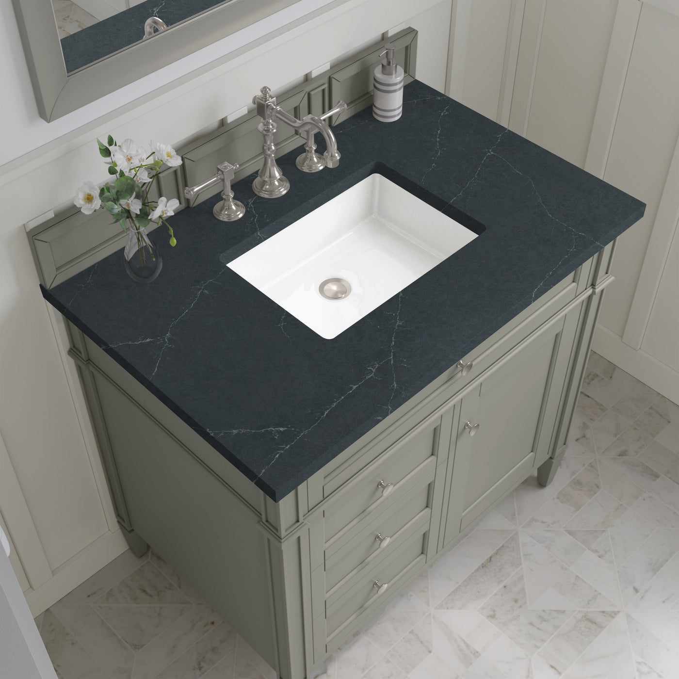 James Martin Brittany 36" Single Bathroom Vanity, Urban Gray with Charcoal Soapstone countertop